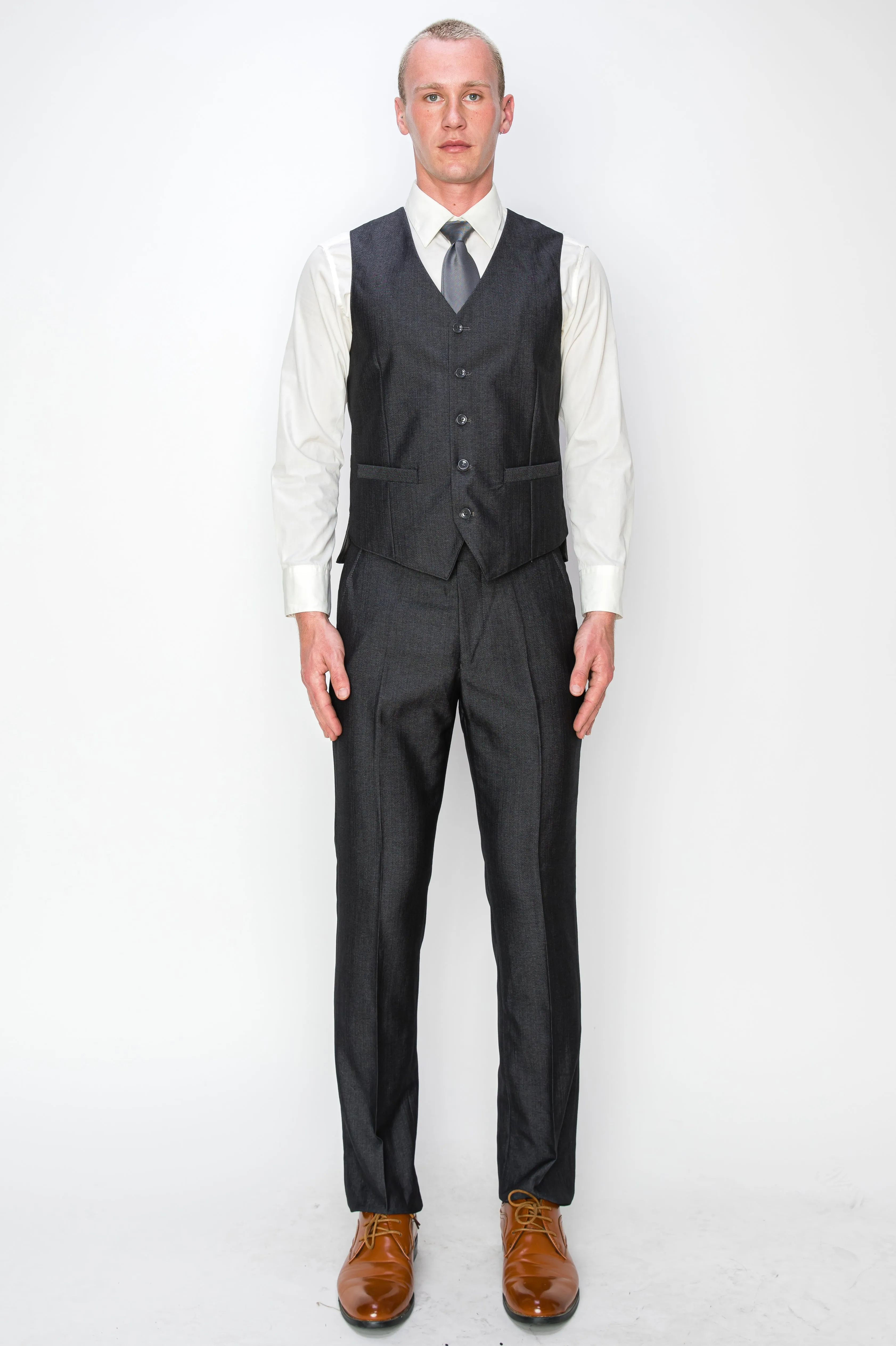 3 Piece Textured Suit - Charcoal (230305)