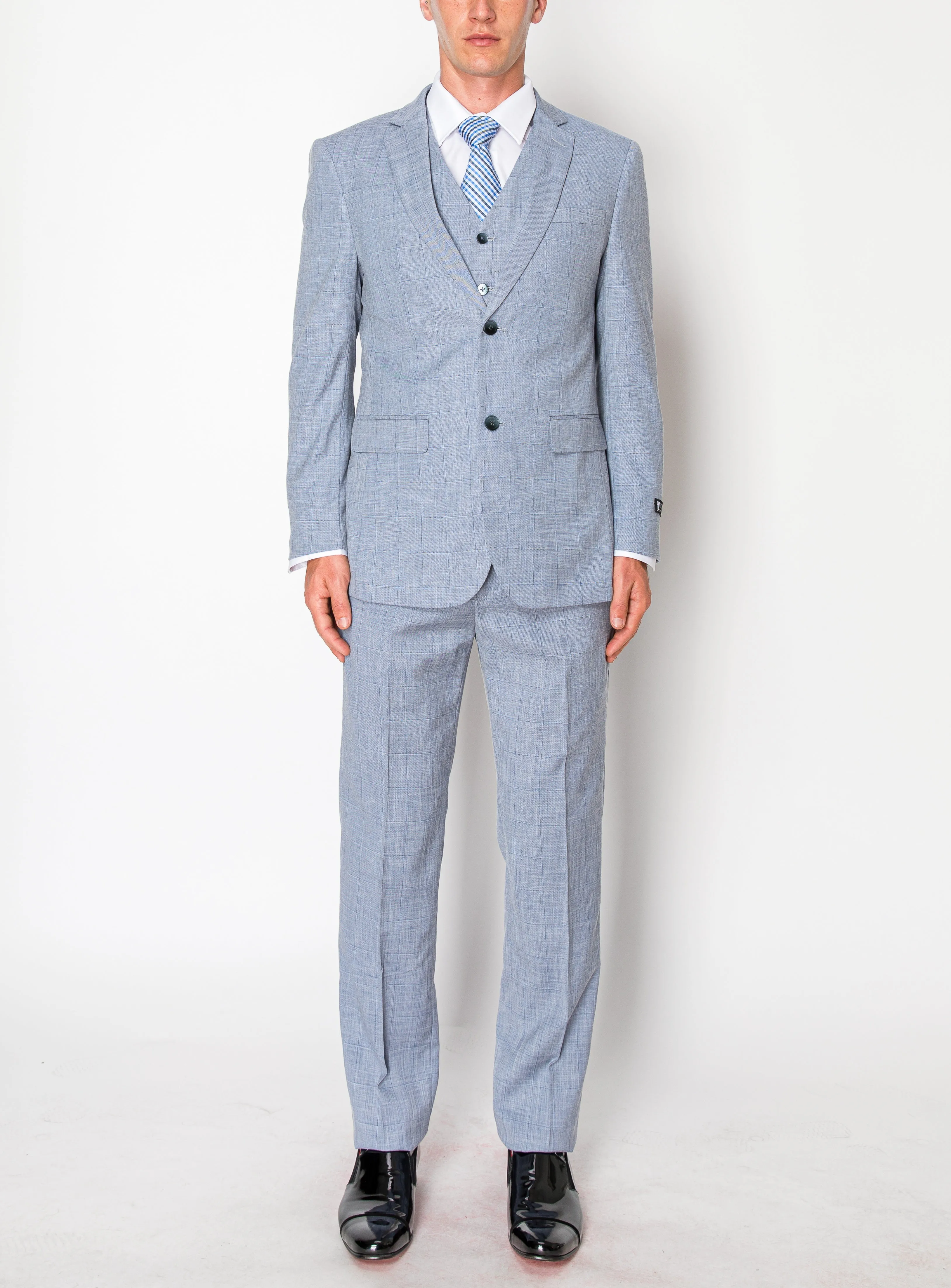 3 Piece Textured Suit - Light Blue (412904)