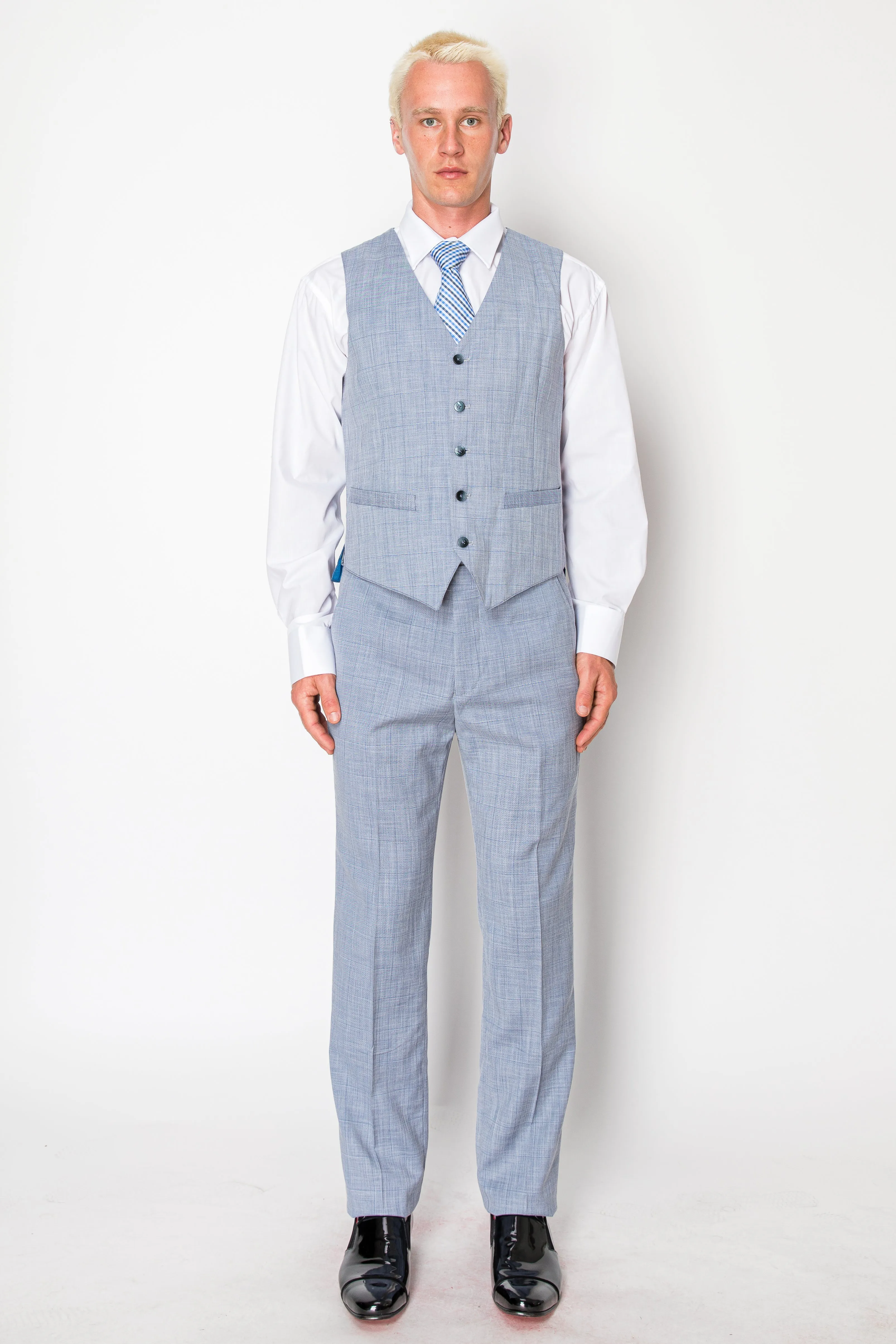 3 Piece Textured Suit - Light Blue (412904)