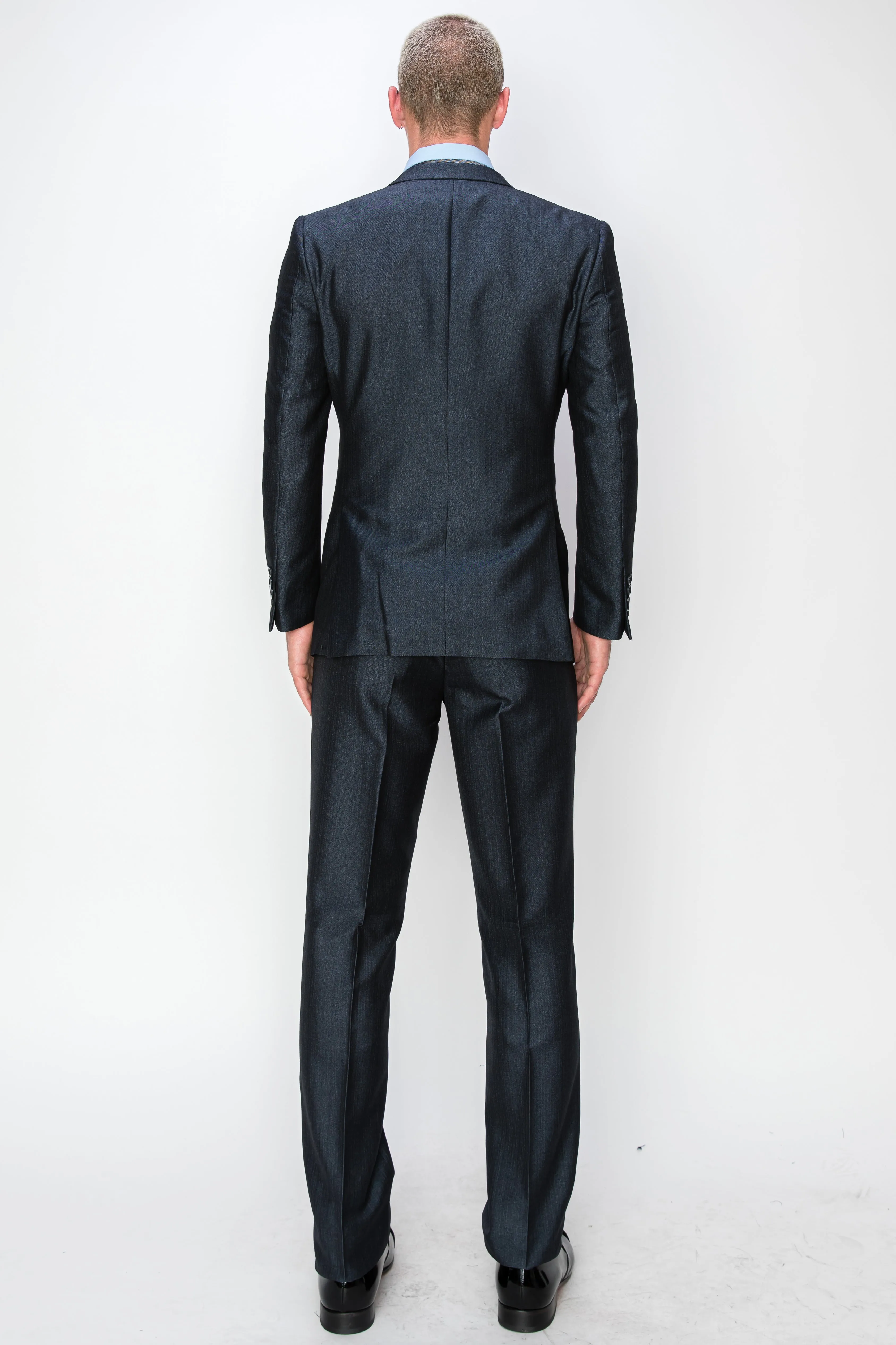 3 Piece Textured Suit - Midnight Blue (230304)