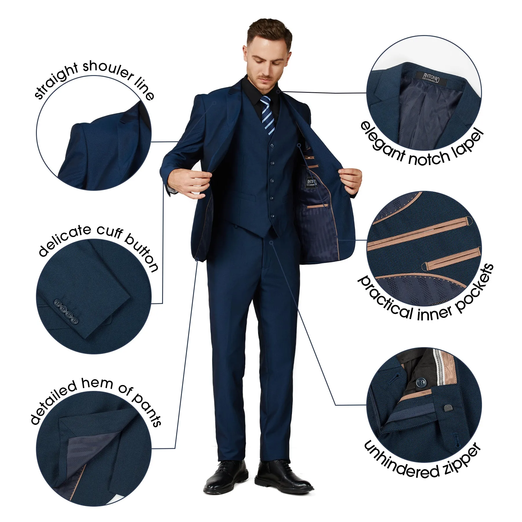 3 Piece Textured Suit - Shiny Blue (970908)