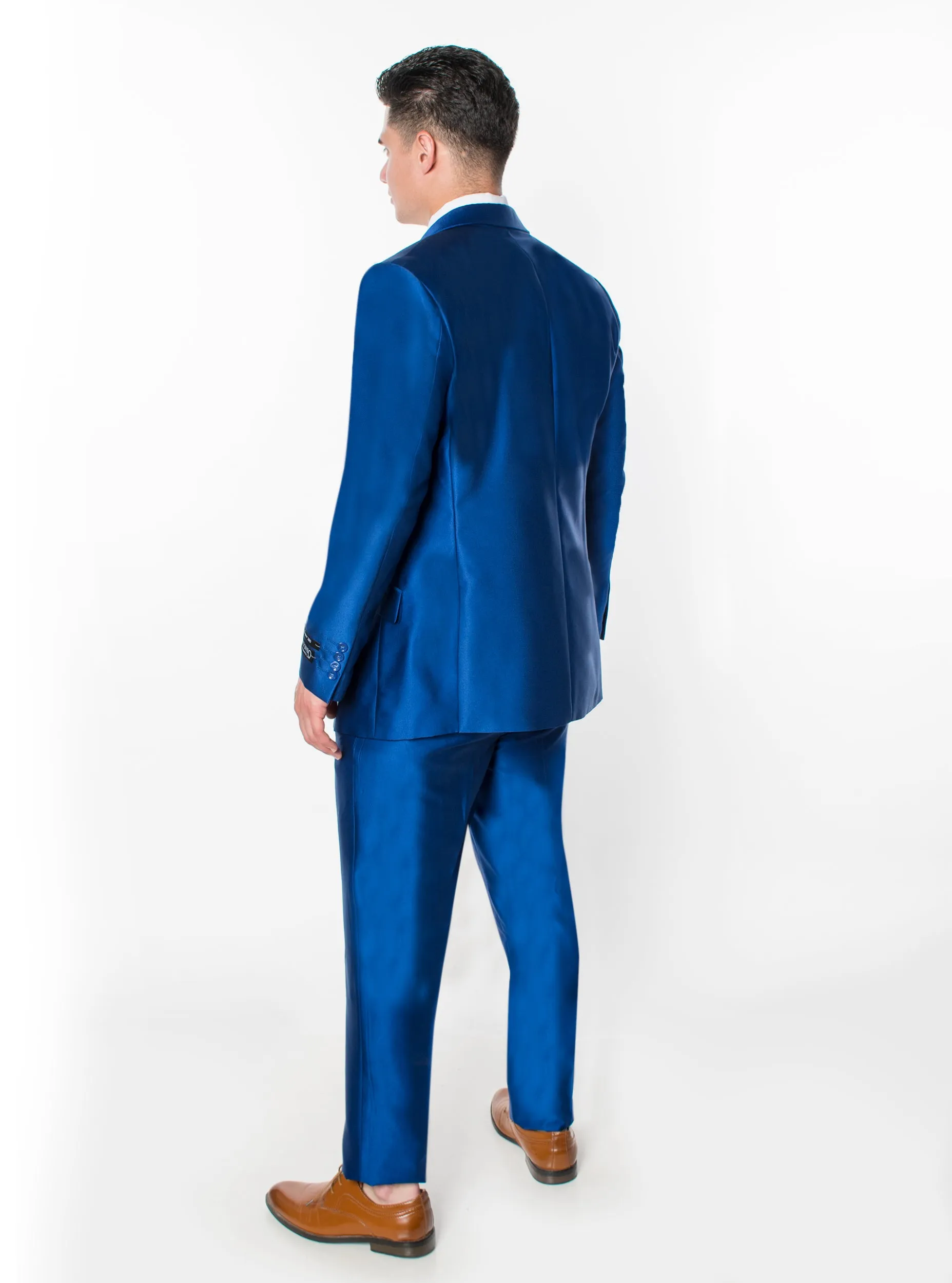 3 Piece Textured Suit - Shiny Blue (970908)