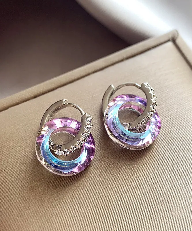 Art Rainbow Copper Alloy Zircon Circle Hoop Earrings EY008