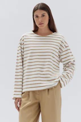 ASSEMBLY LABEL - Bateau Long Sleeve Top - Tan/Wht Stripe