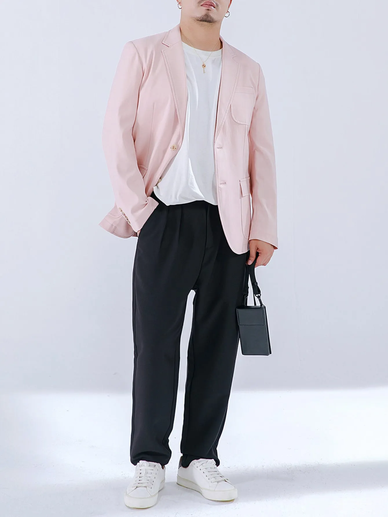 Baby Pink Single Breasted Flap Pocket Blazer