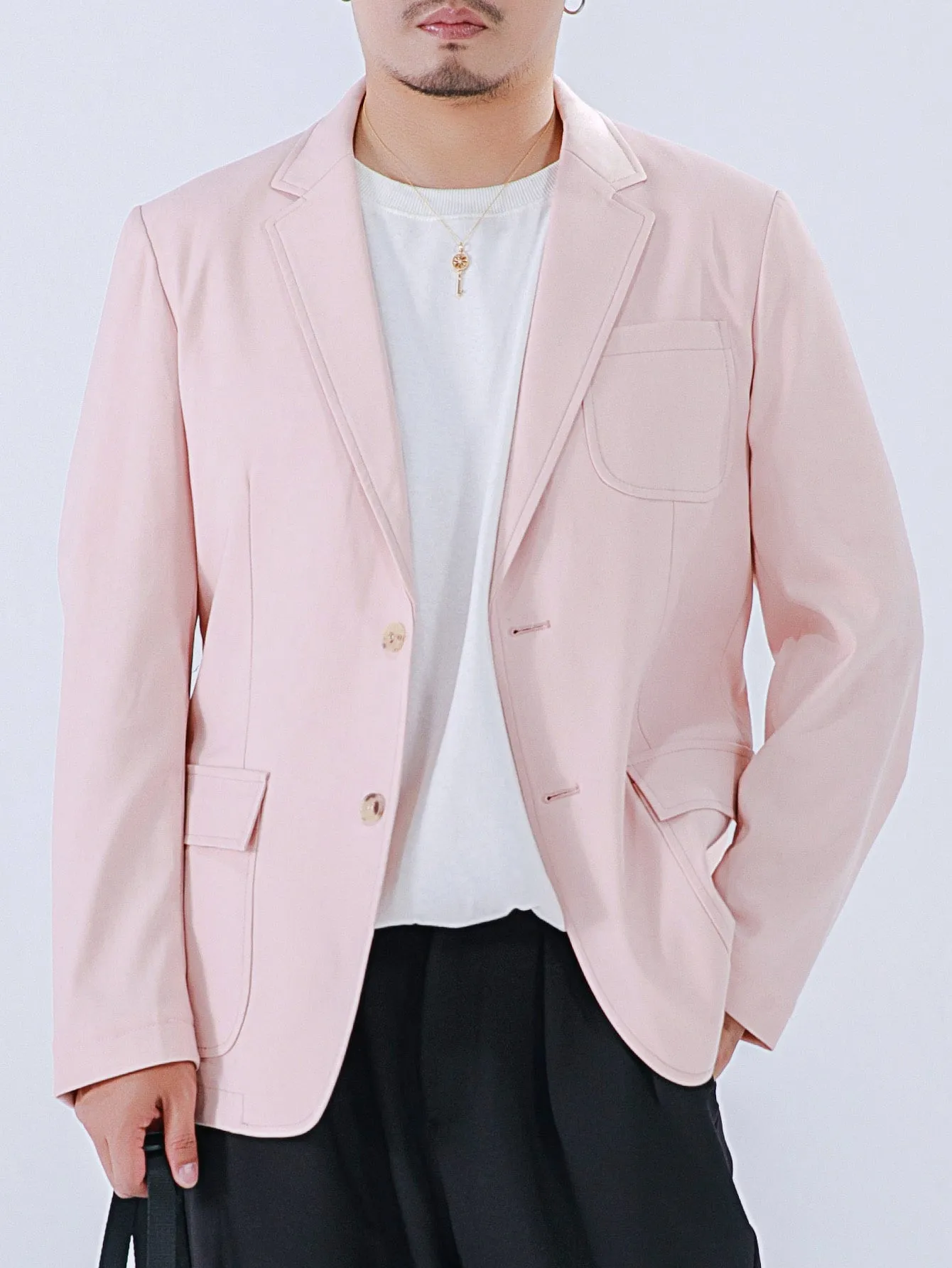 Baby Pink Single Breasted Flap Pocket Blazer