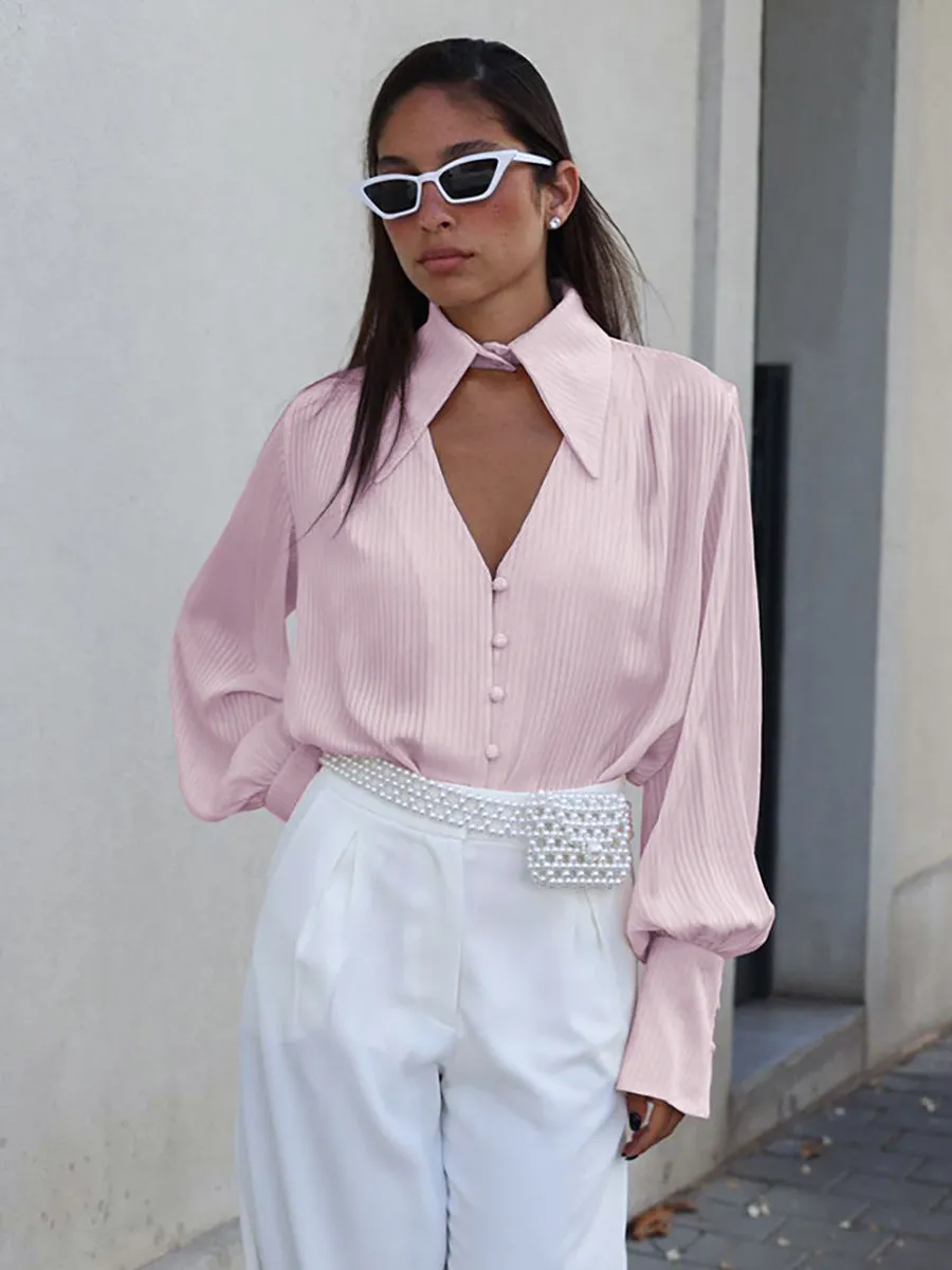 Bae Silky Lapel Long Sleeve Shirt