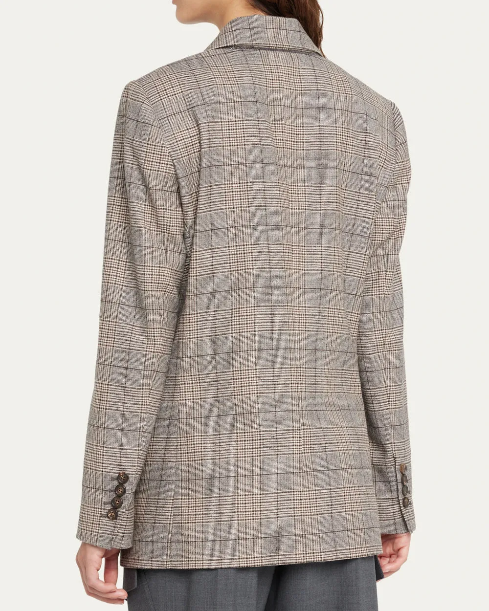 Beige Brown Glen Check Single Breasted Blazer