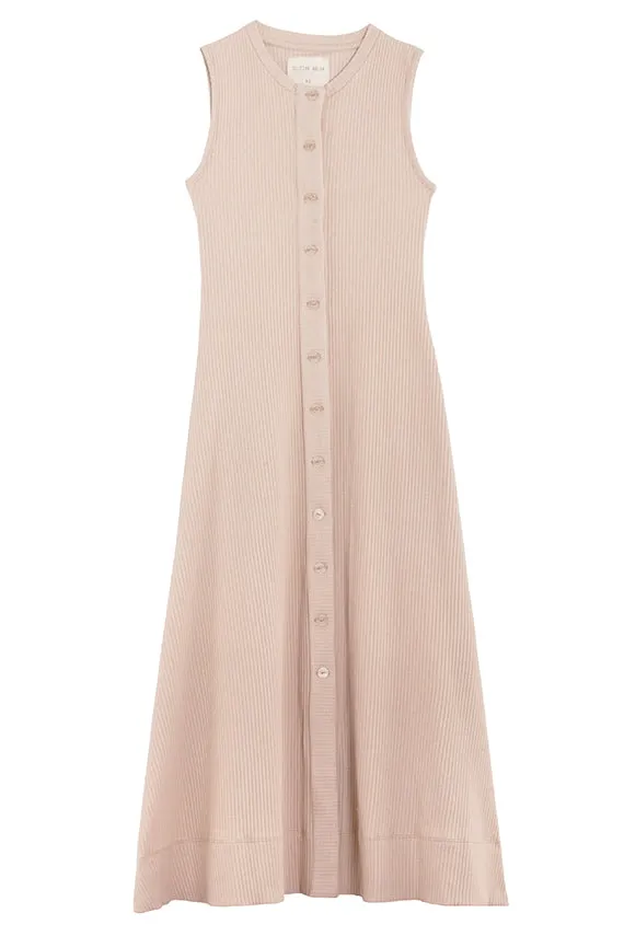 Beige Rib Sleeveless Dress