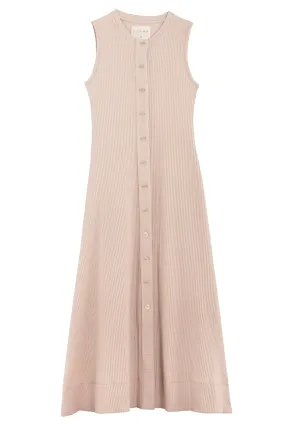 Beige Rib Sleeveless Dress