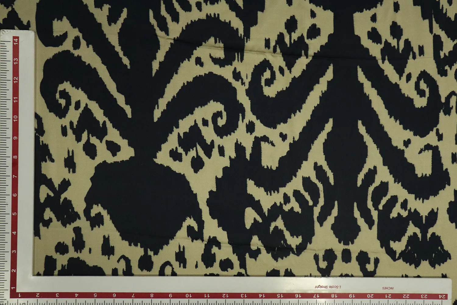 Black & Cream Ikat Printed Modal Satin Fabric