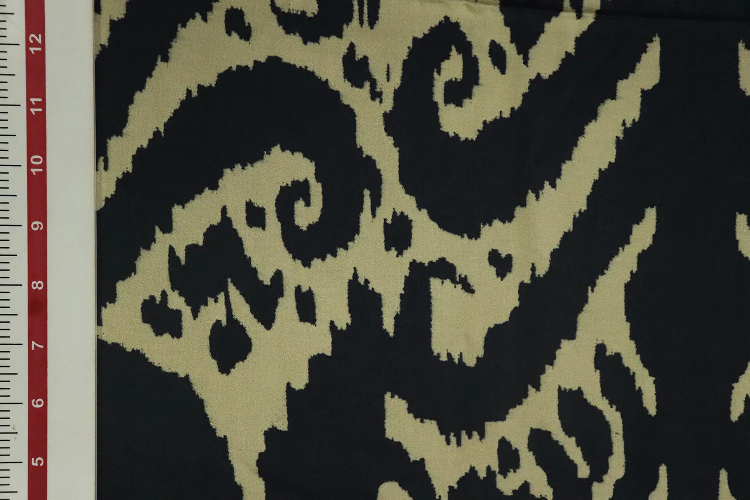 Black & Cream Ikat Printed Modal Satin Fabric