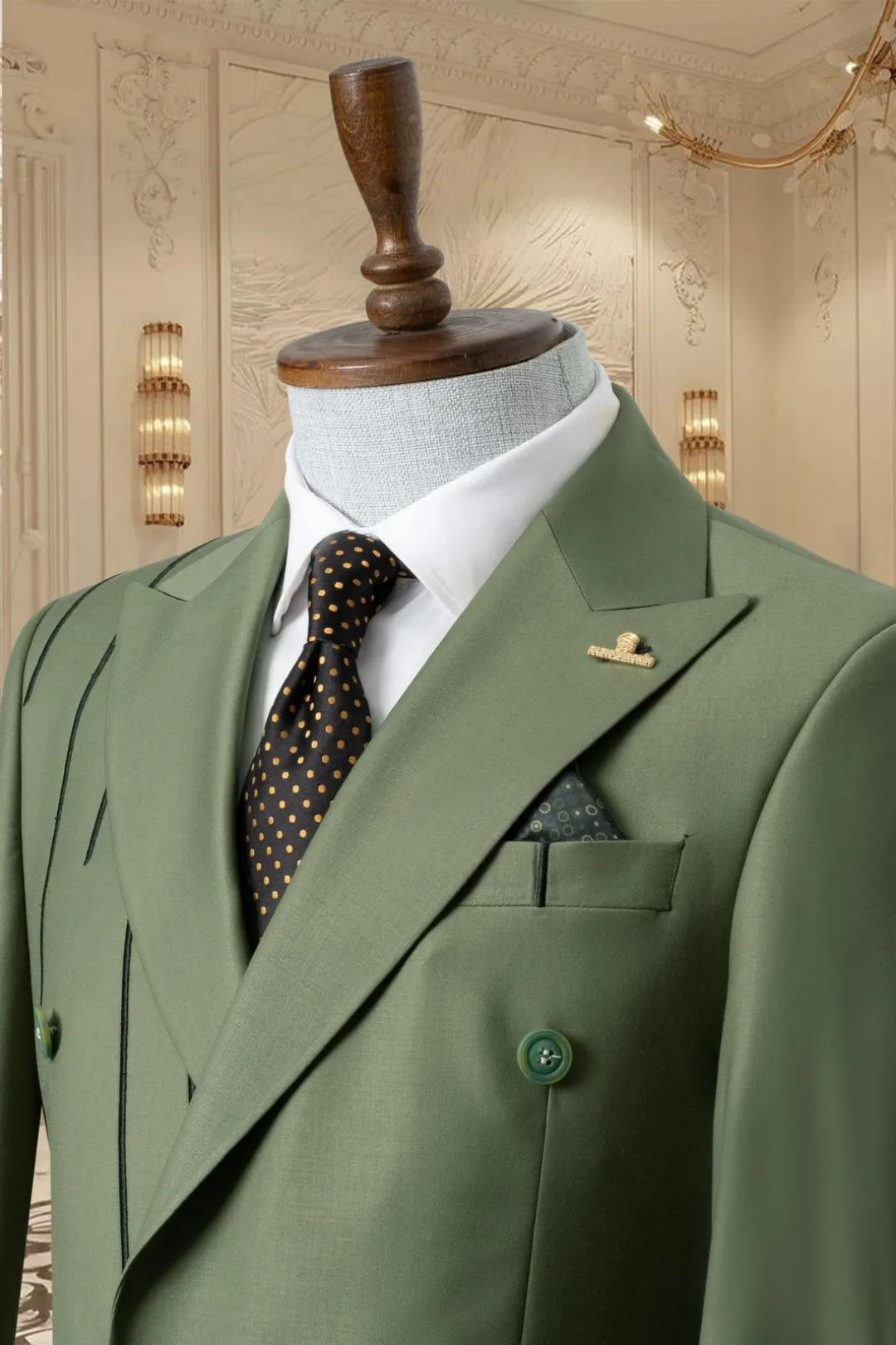 Black Embroidered 2-piece Slim Fit Green Suit