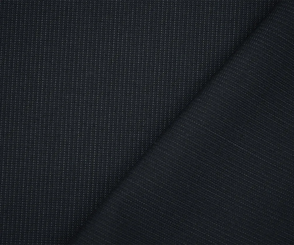 Black-Gray Wool Polyester Dobby Woven Suiting Fabric