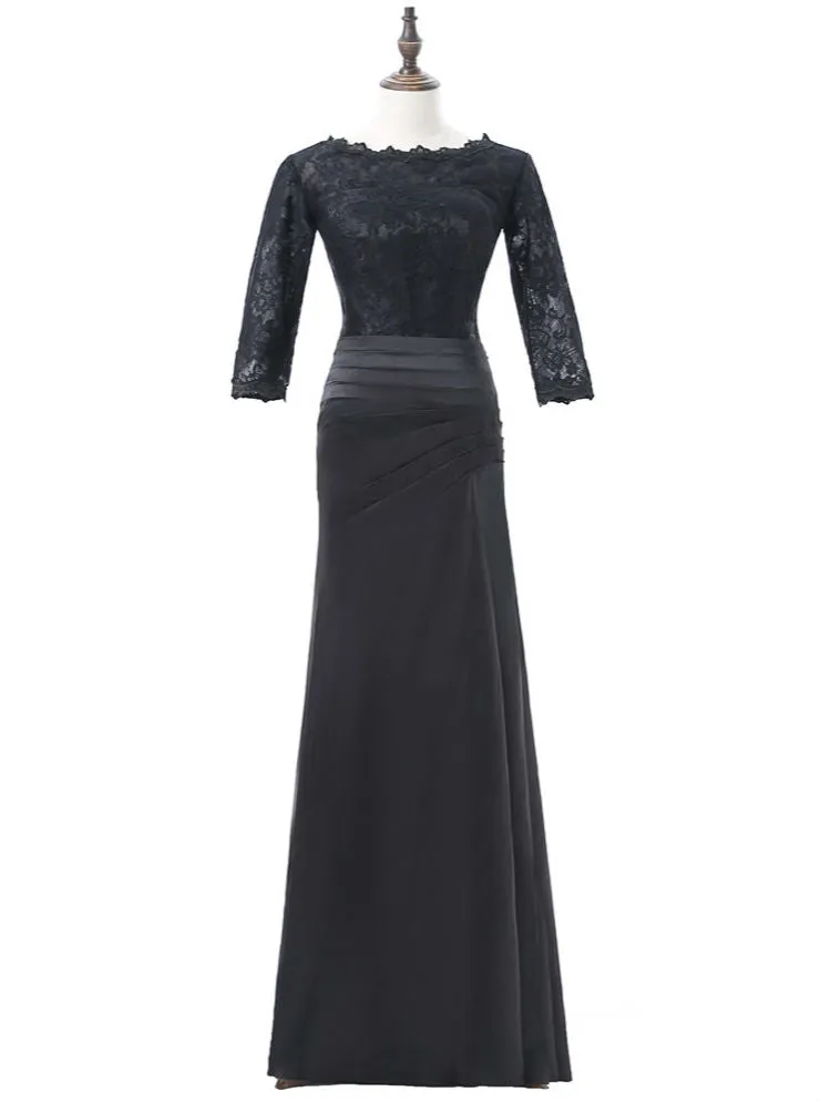 Black Mermaid 3/4 Sleeves Satin Mother Of The Bride Dresses