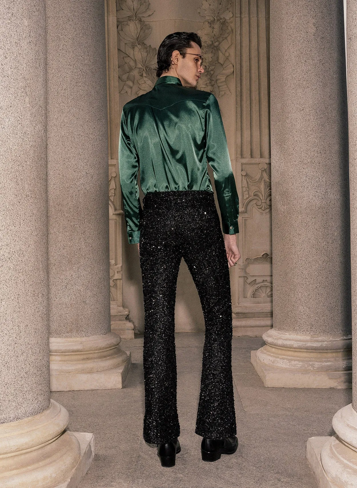 Black Sequin Flare Trousers