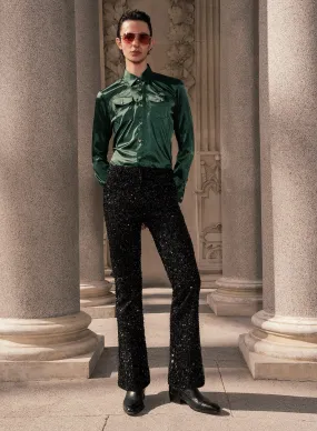 Black Sequin Flare Trousers