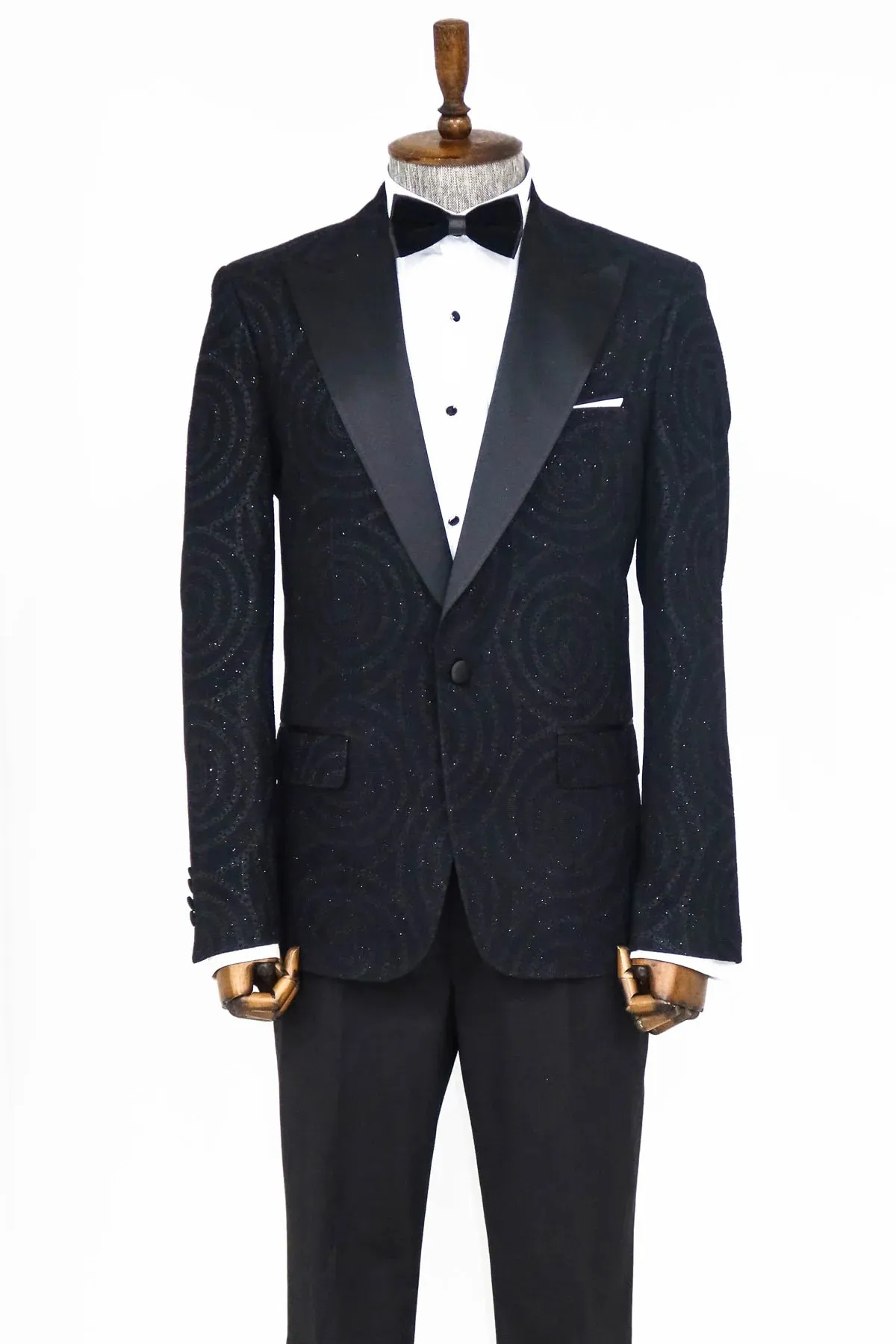 Black Sparkle Prom Blazer with Hypnose Pattern