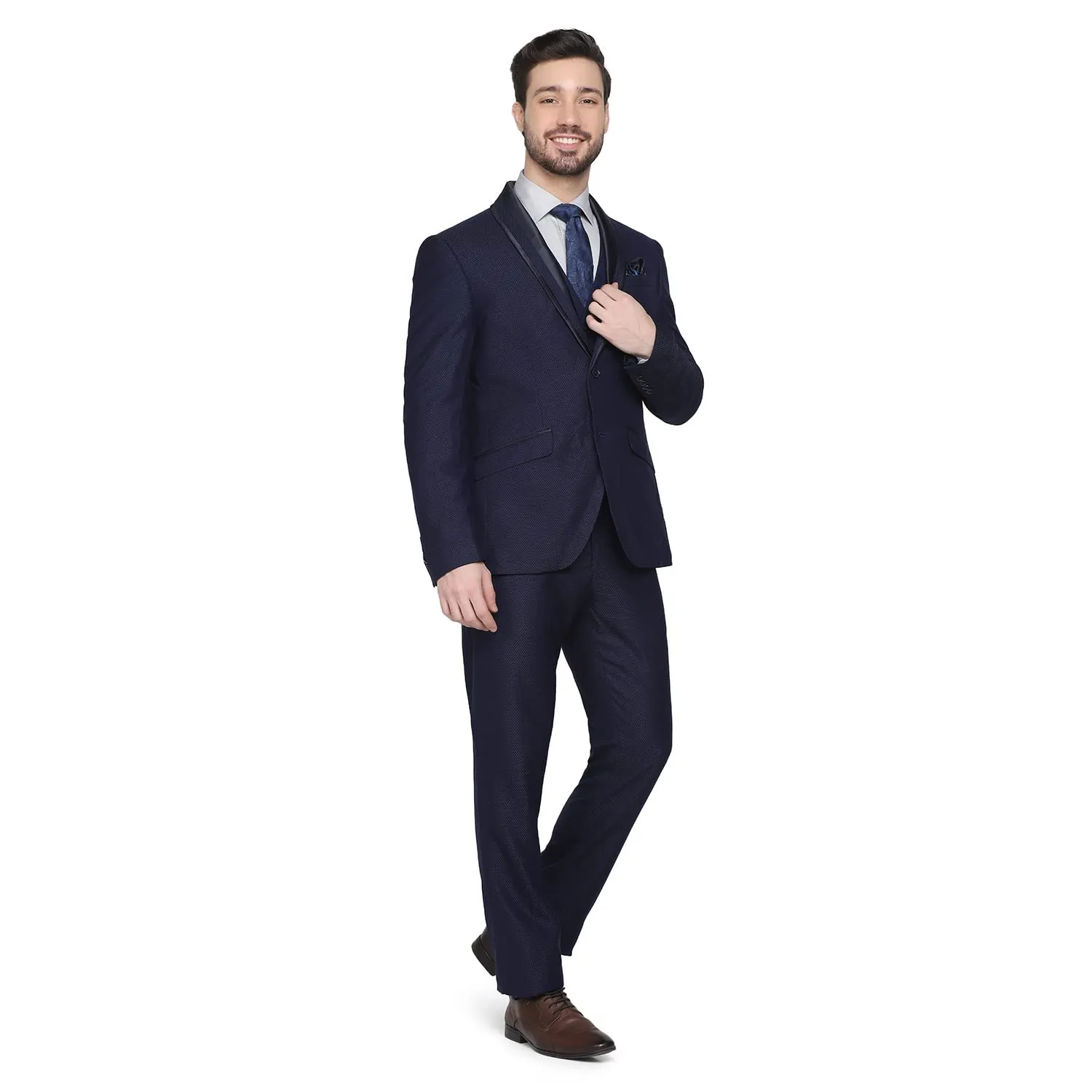 blackberrys Structured Polyester Blend Slim Fit Mens Suit (Navy, Size_44)