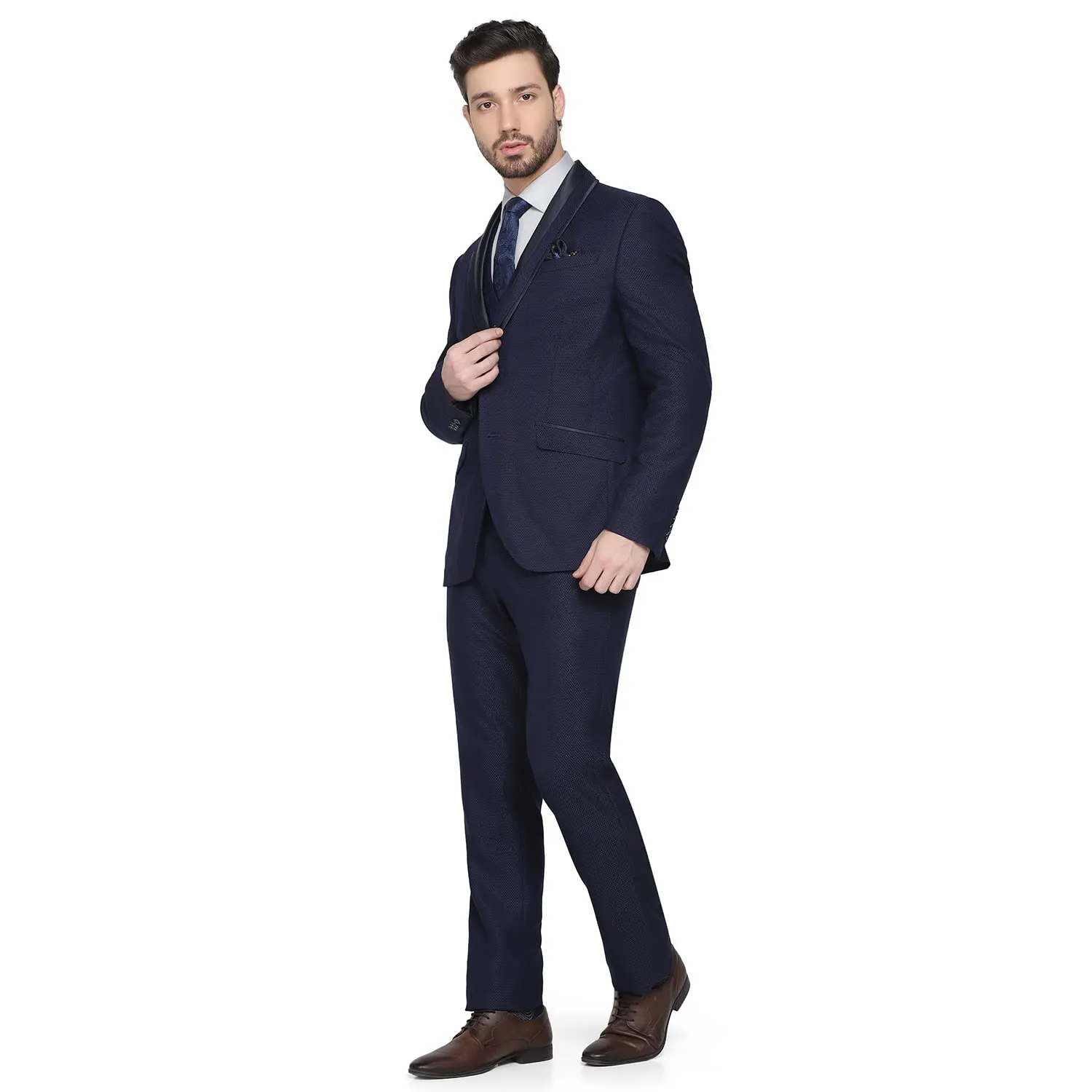 blackberrys Structured Polyester Blend Slim Fit Mens Suit (Navy, Size_44)