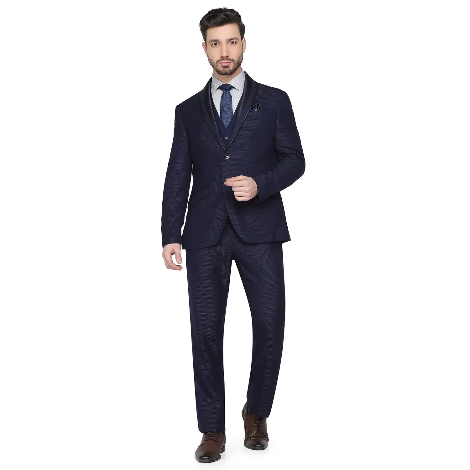 blackberrys Structured Polyester Blend Slim Fit Mens Suit (Navy, Size_44)