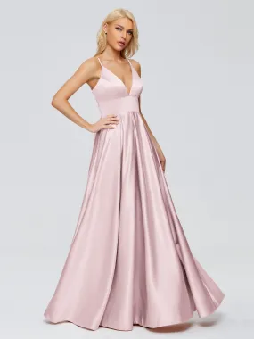 Blush Pink Bridesmaid Dresses Long Spaghetti Straps Satin Long Bridesmaid Dresses