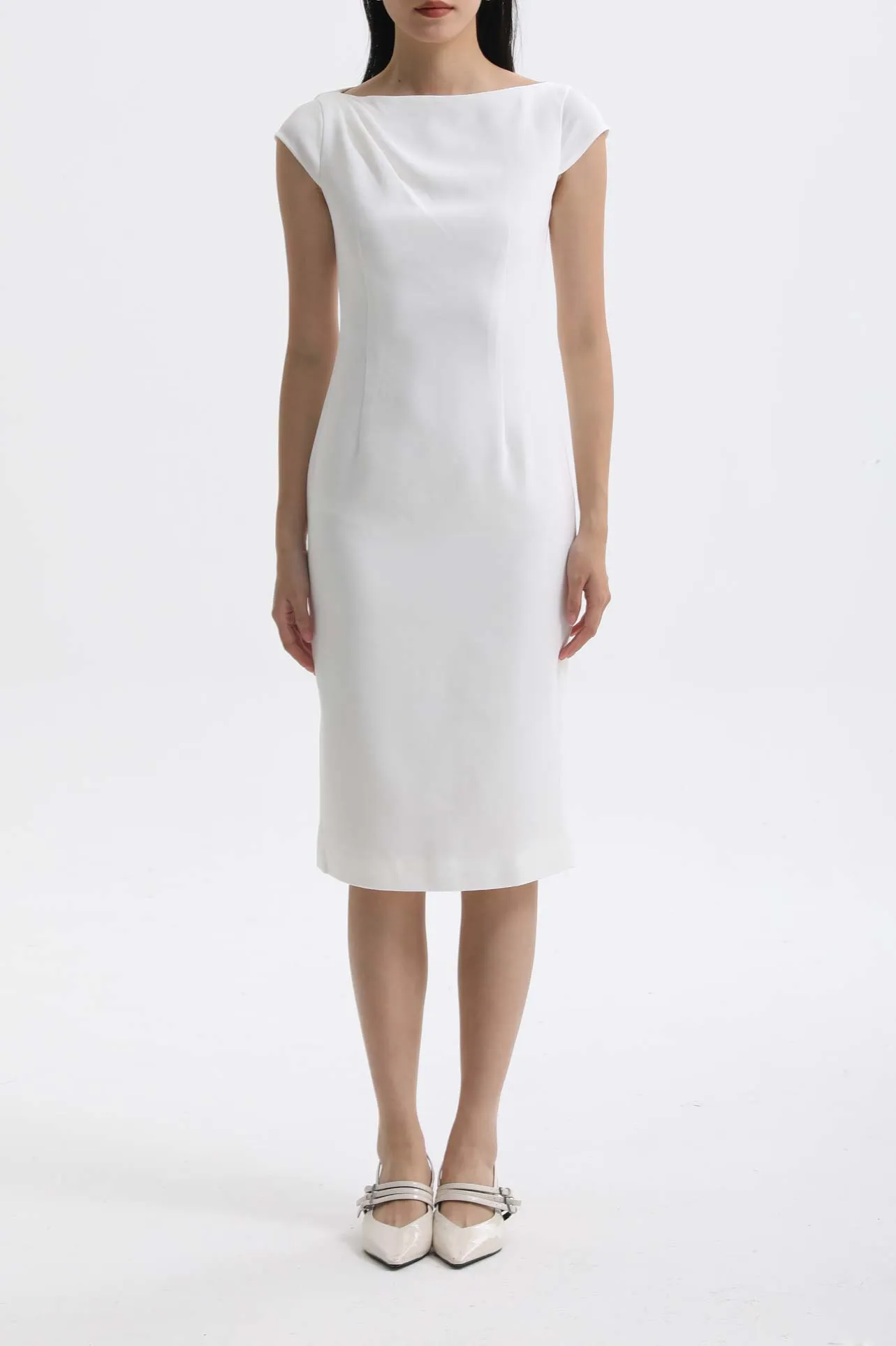 BOAT NECK CAP SLEEVE DRESS