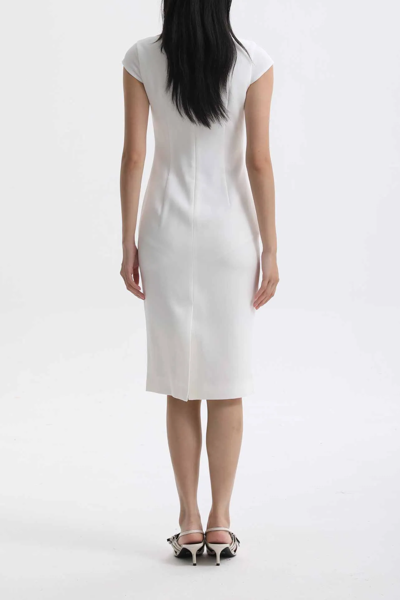 BOAT NECK CAP SLEEVE DRESS