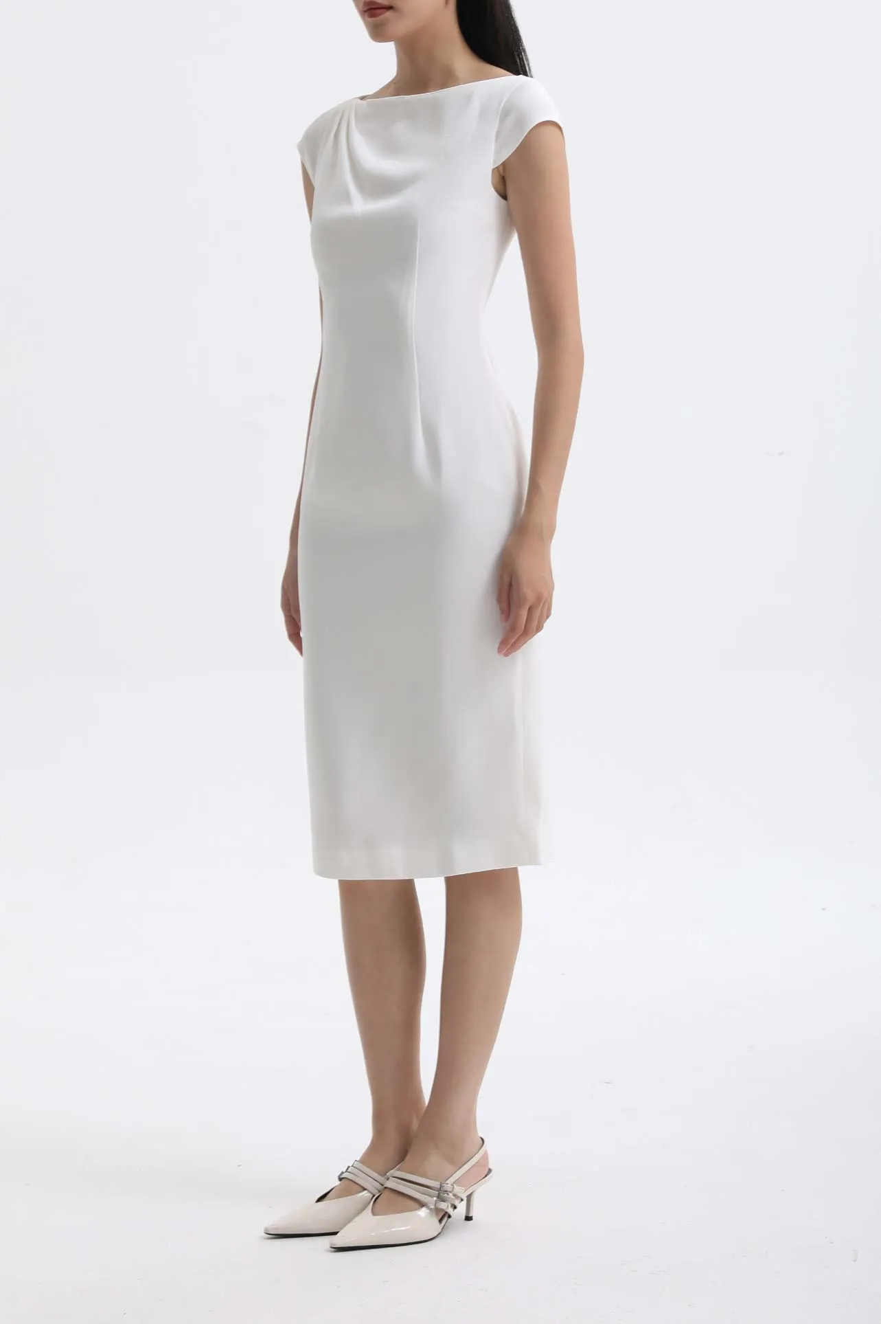 BOAT NECK CAP SLEEVE DRESS