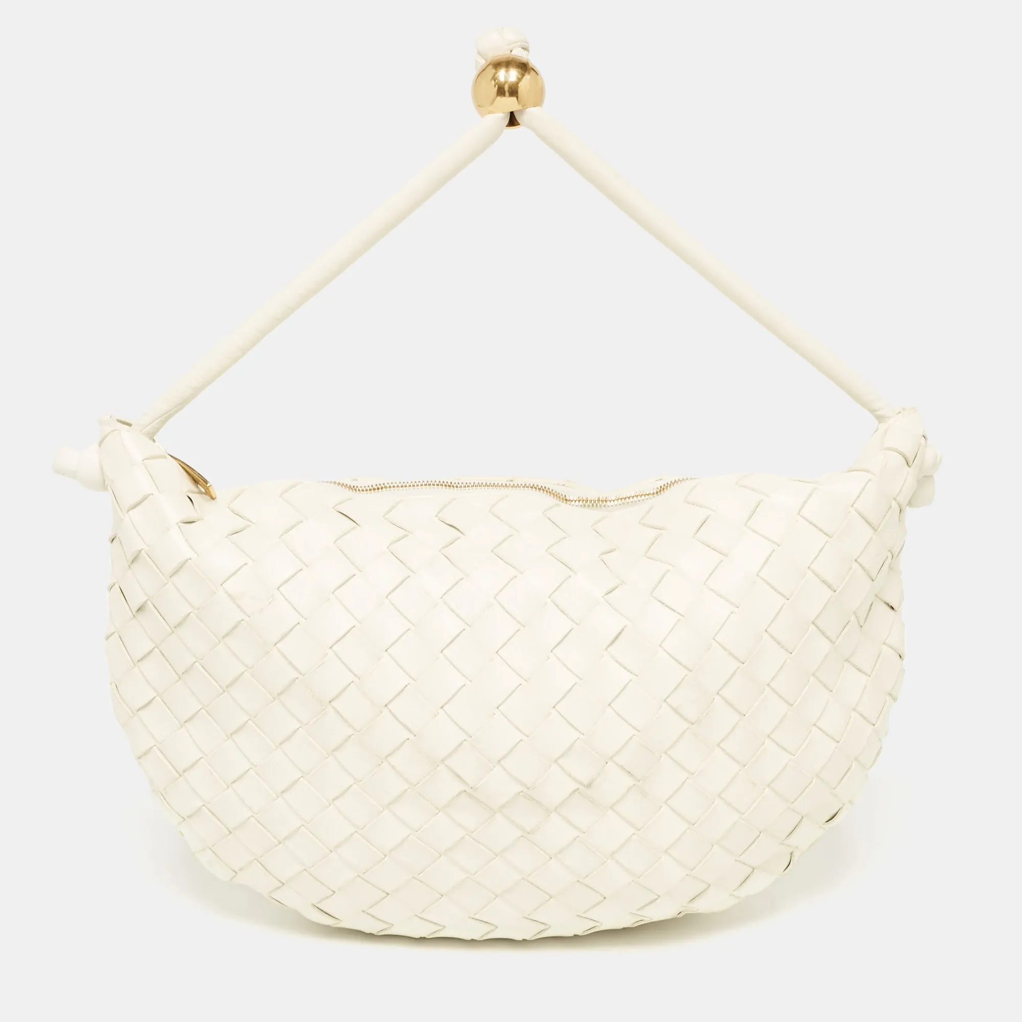 Bottega Veneta White Intrecciato Leather Medium Turn Pouch