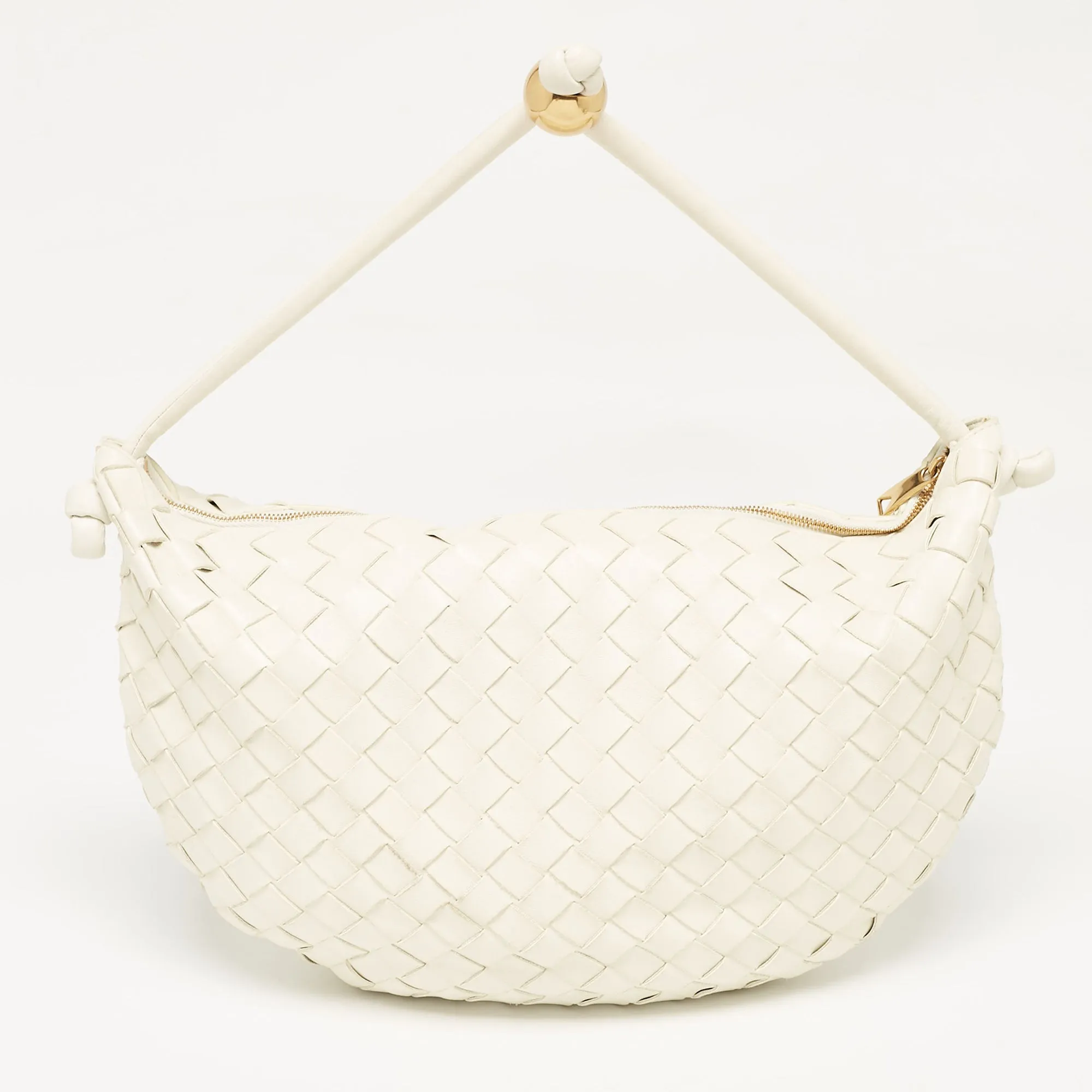 Bottega Veneta White Intrecciato Leather Medium Turn Pouch