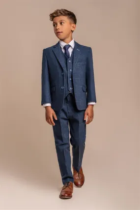 Boys Carnegi Navy Tweed Three Piece Suit