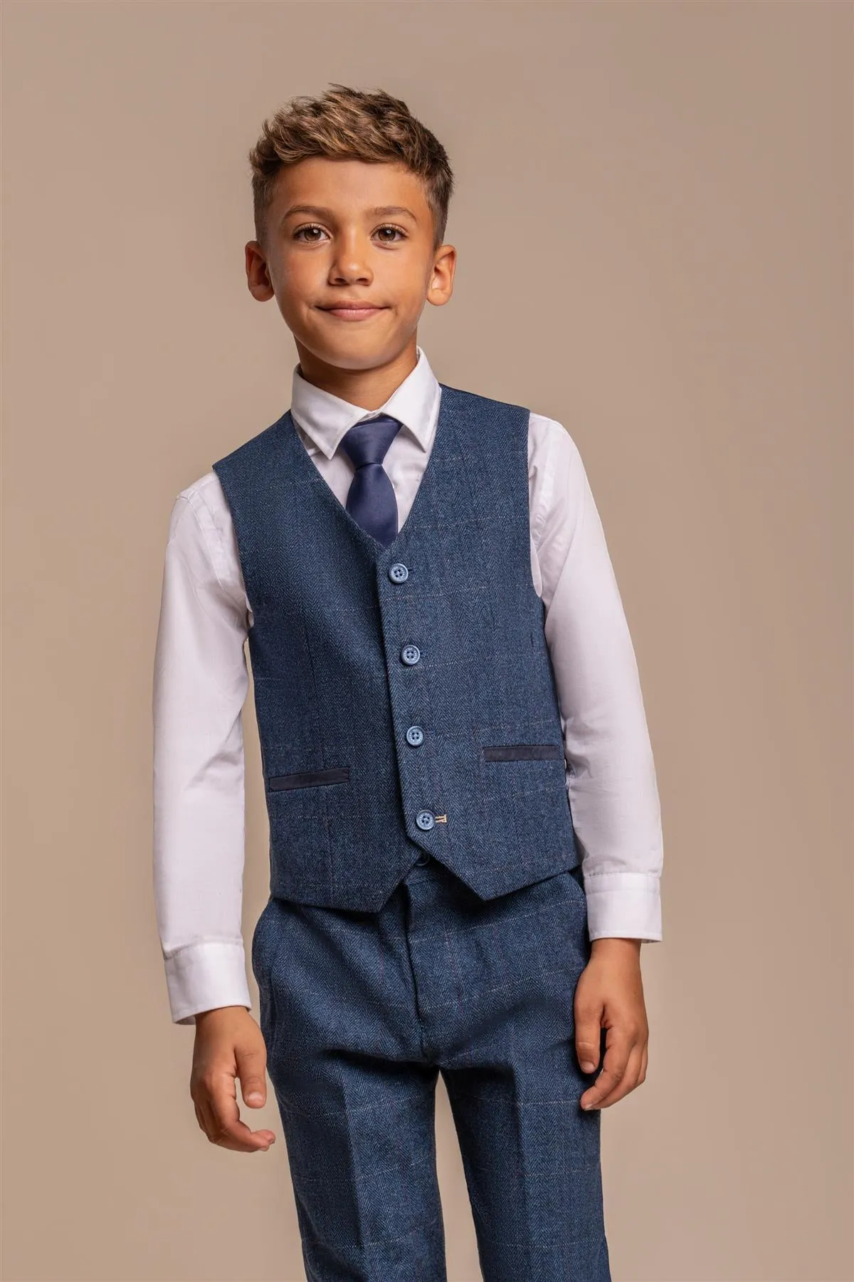 Boys Carnegi Navy Tweed Three Piece Suit