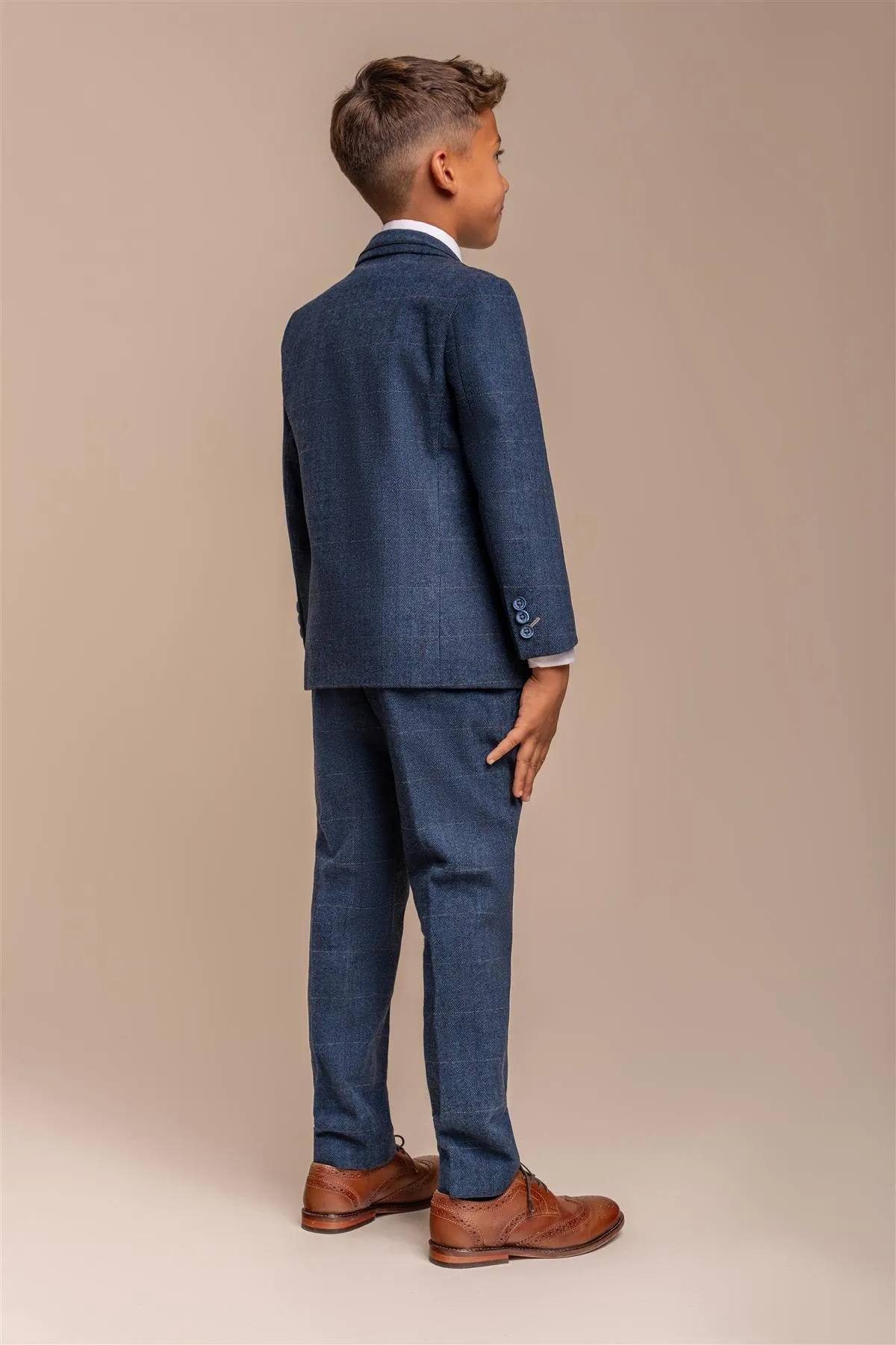 Boys Carnegi Navy Tweed Three Piece Suit