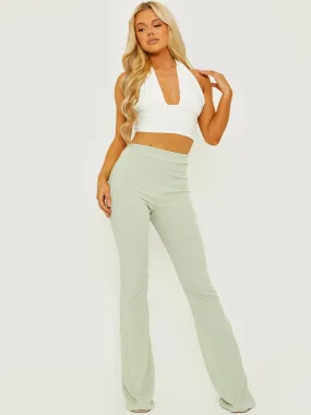 Camila Ribbed Flared Trousers In Green