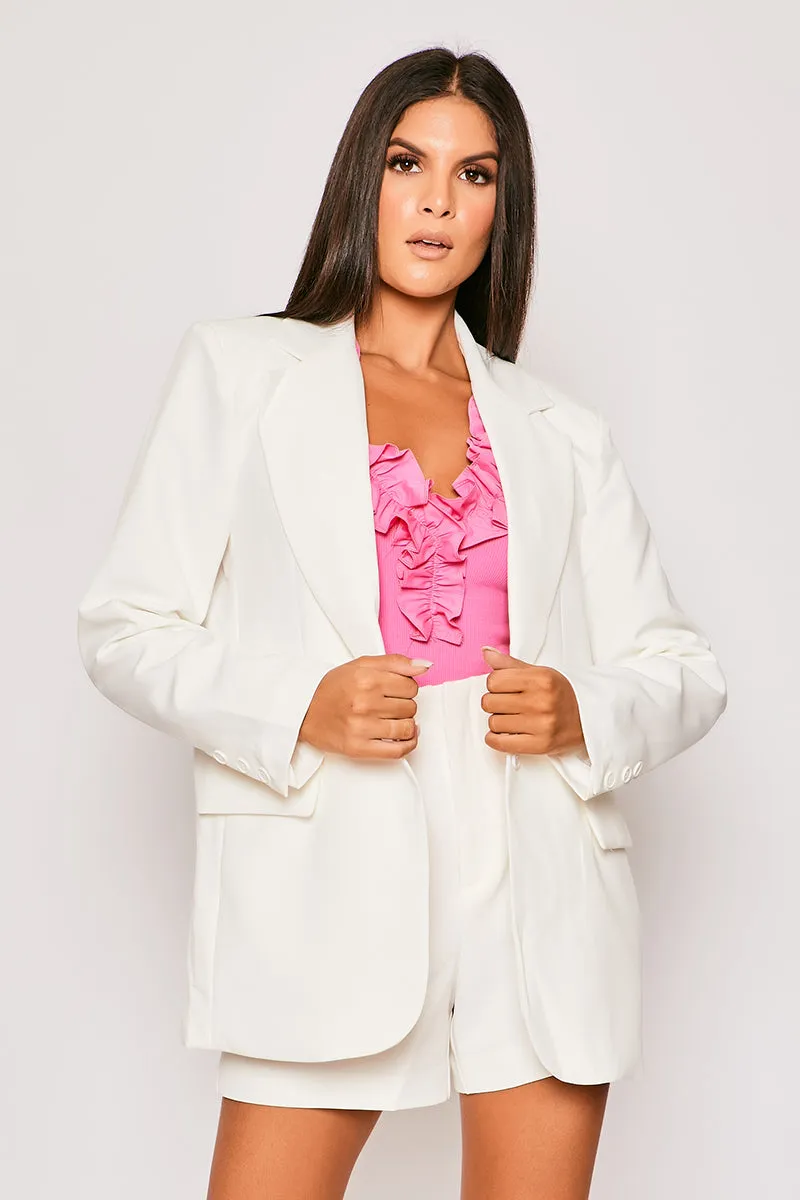 Cassie - White Tailored Single One Button Oversized Blazer