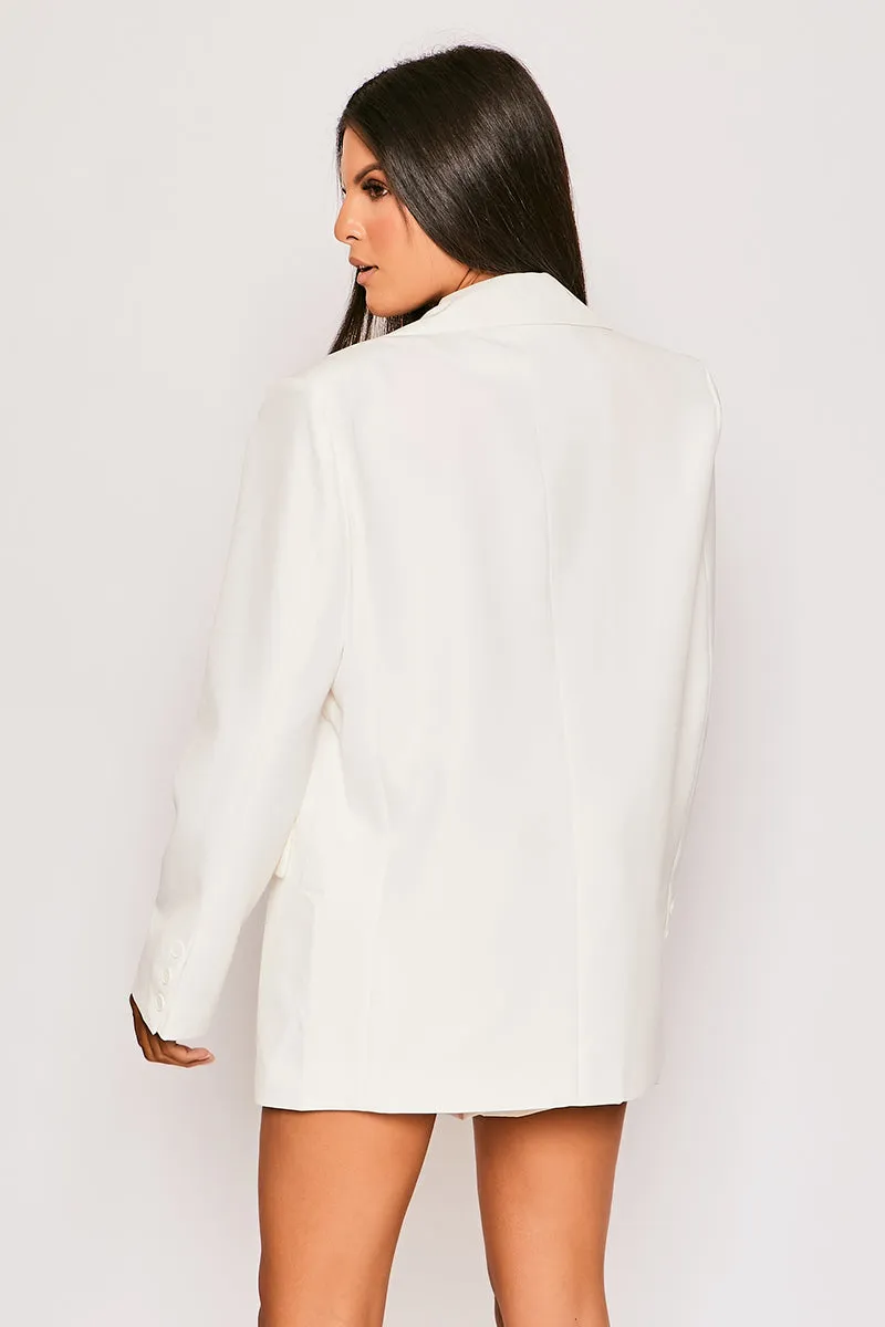 Cassie - White Tailored Single One Button Oversized Blazer