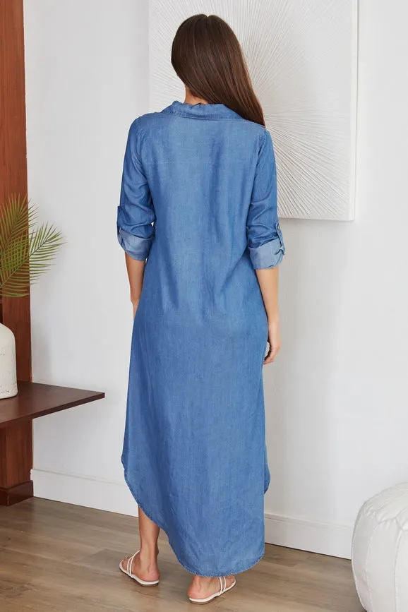 Chambray Tunic Shirt Dress DENIM Blue