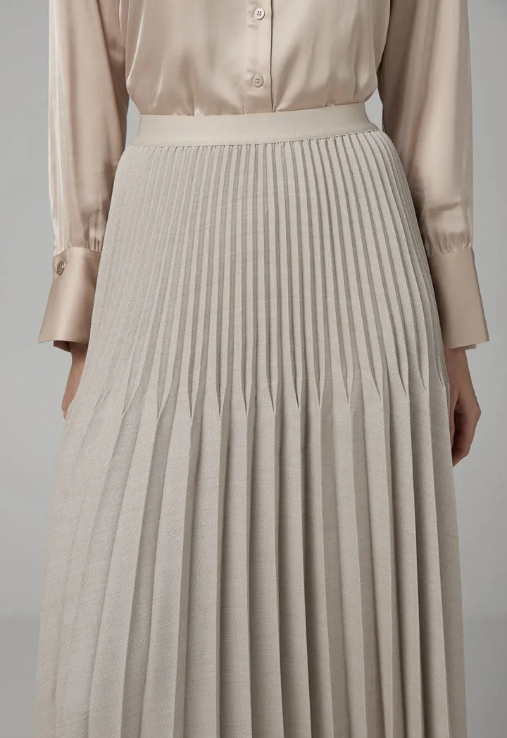 Choice Solid Pleated Elastic Waistband Skirt Cream