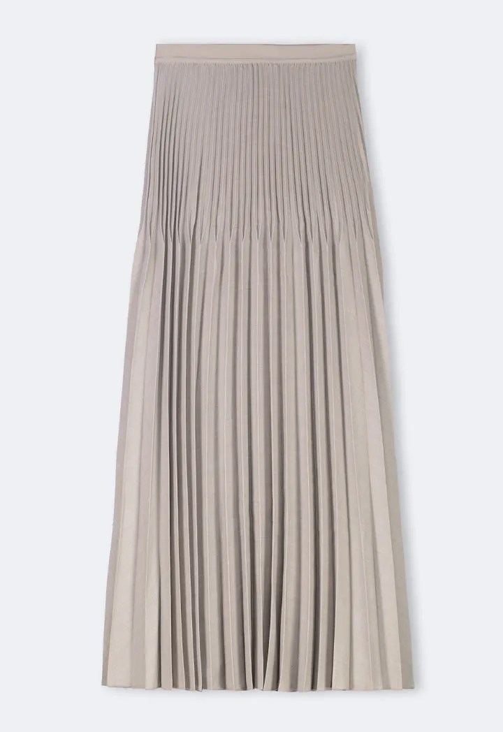 Choice Solid Pleated Elastic Waistband Skirt Cream