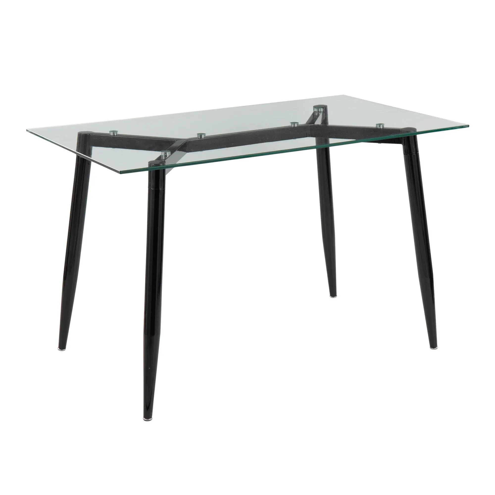 Clara Contemporary Table in Black Metal with Clear Tempered Glass Top by LumiSource