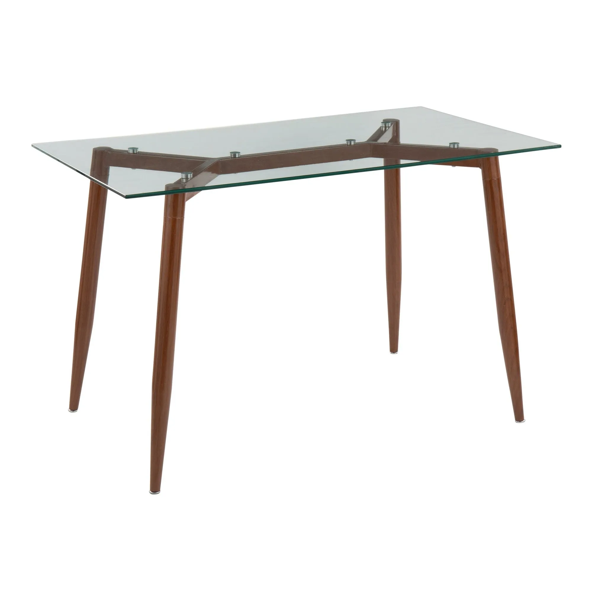 Clara Contemporary Table in Walnut Metal with Clear Tempered Glass Top by LumiSource