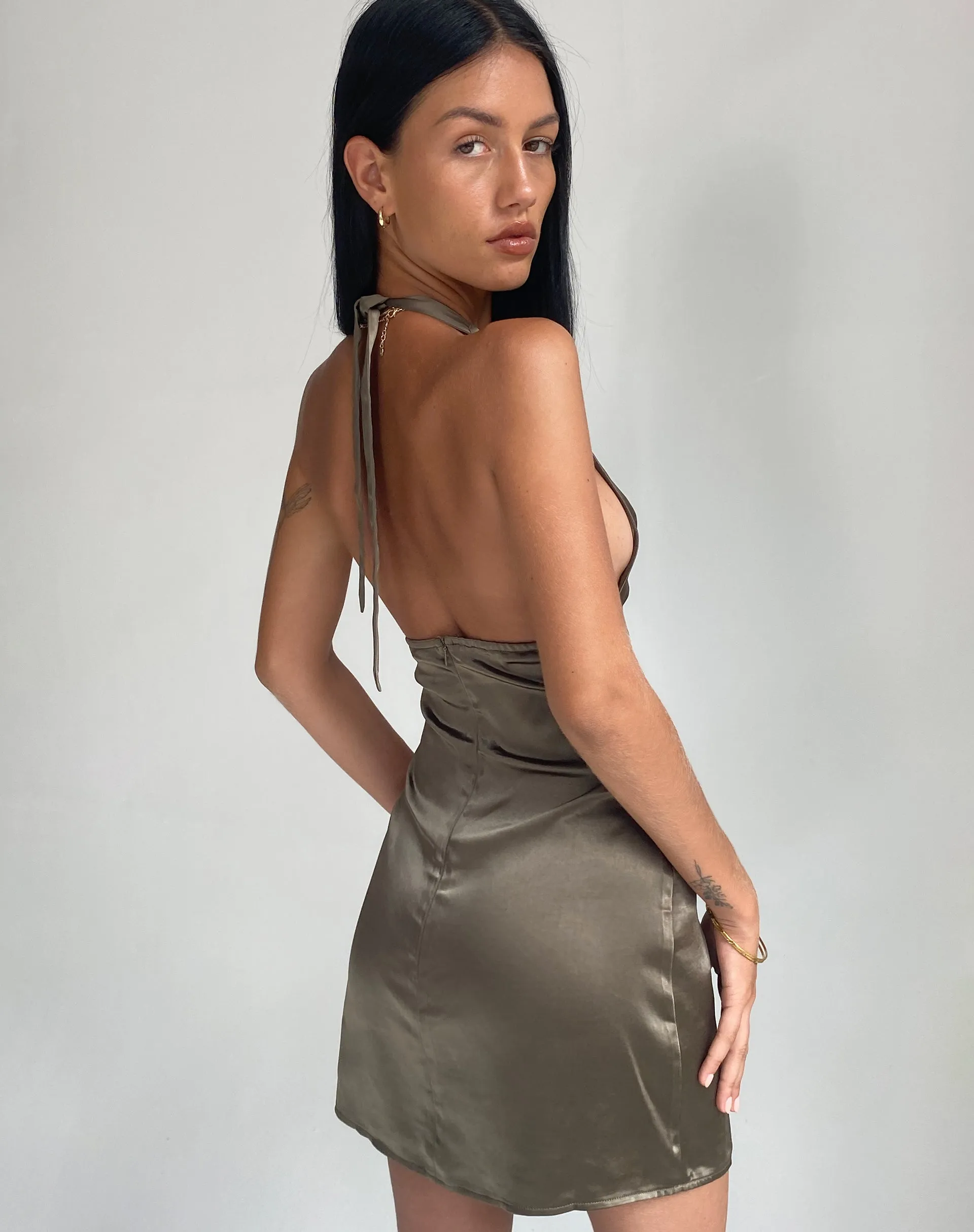 Coda Slip Dress in Satin Dark Olive