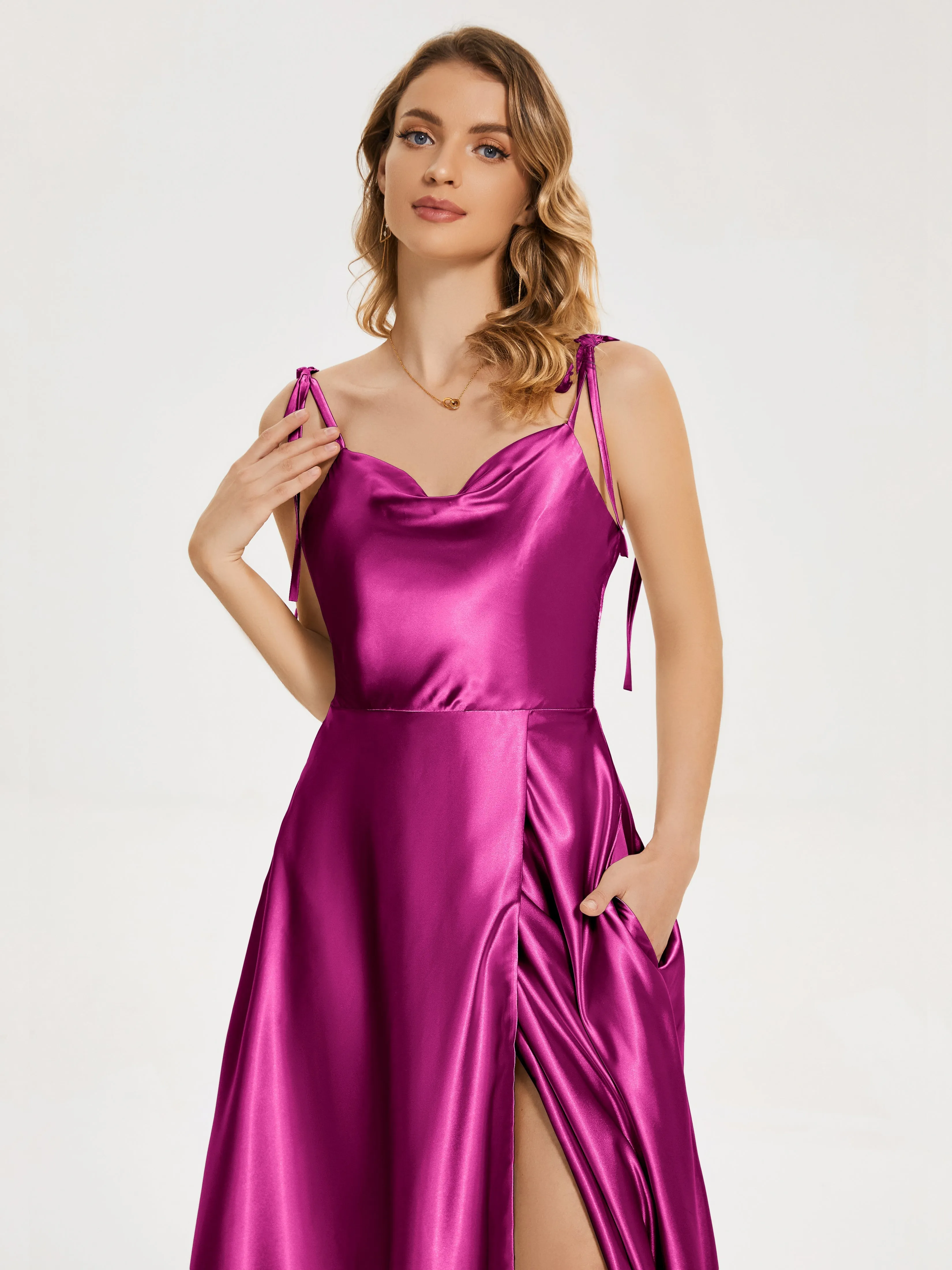 Cowl Court Train Soft Satin Prom Dresses