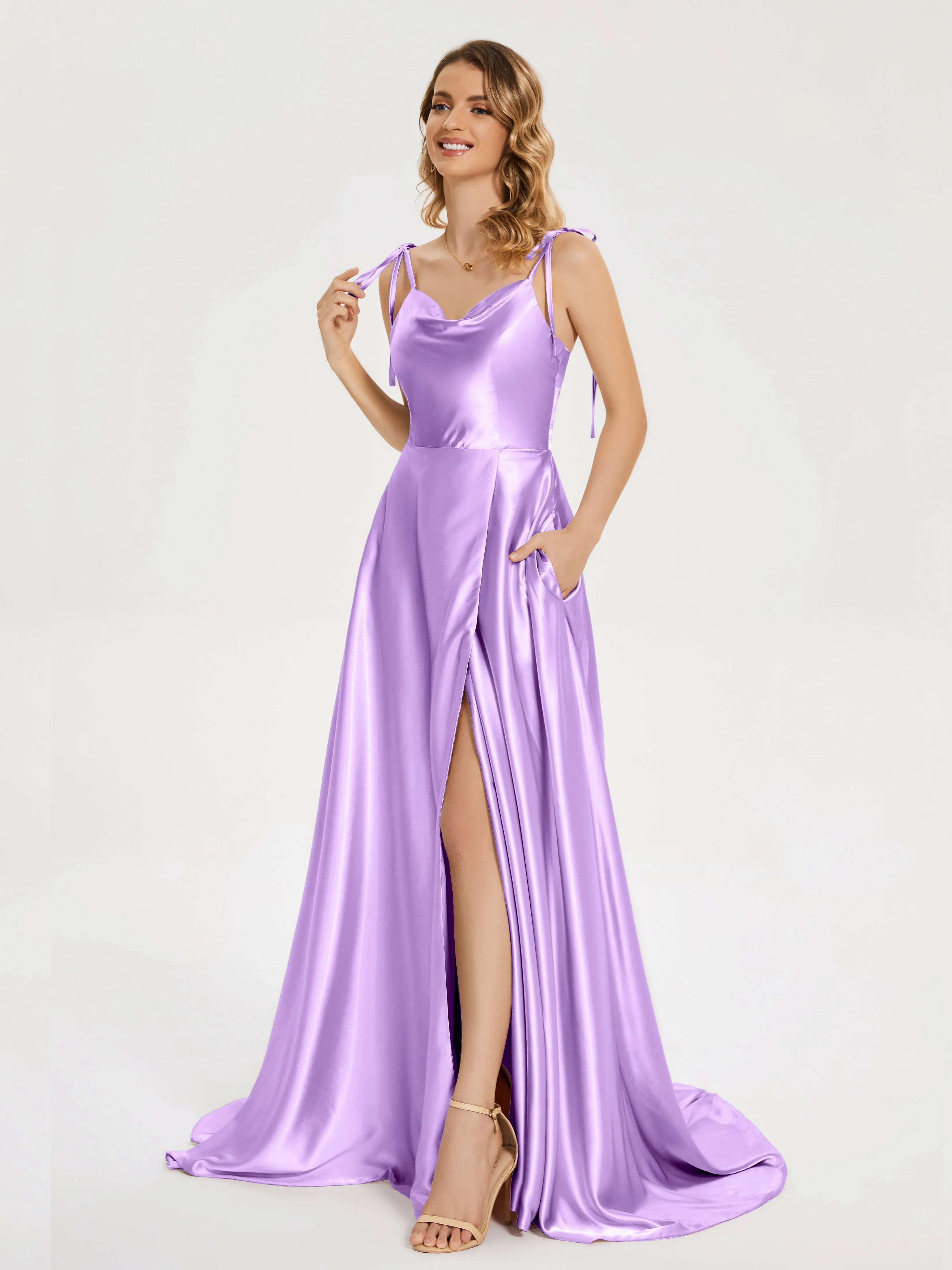 Cowl Court Train Soft Satin Prom Dresses