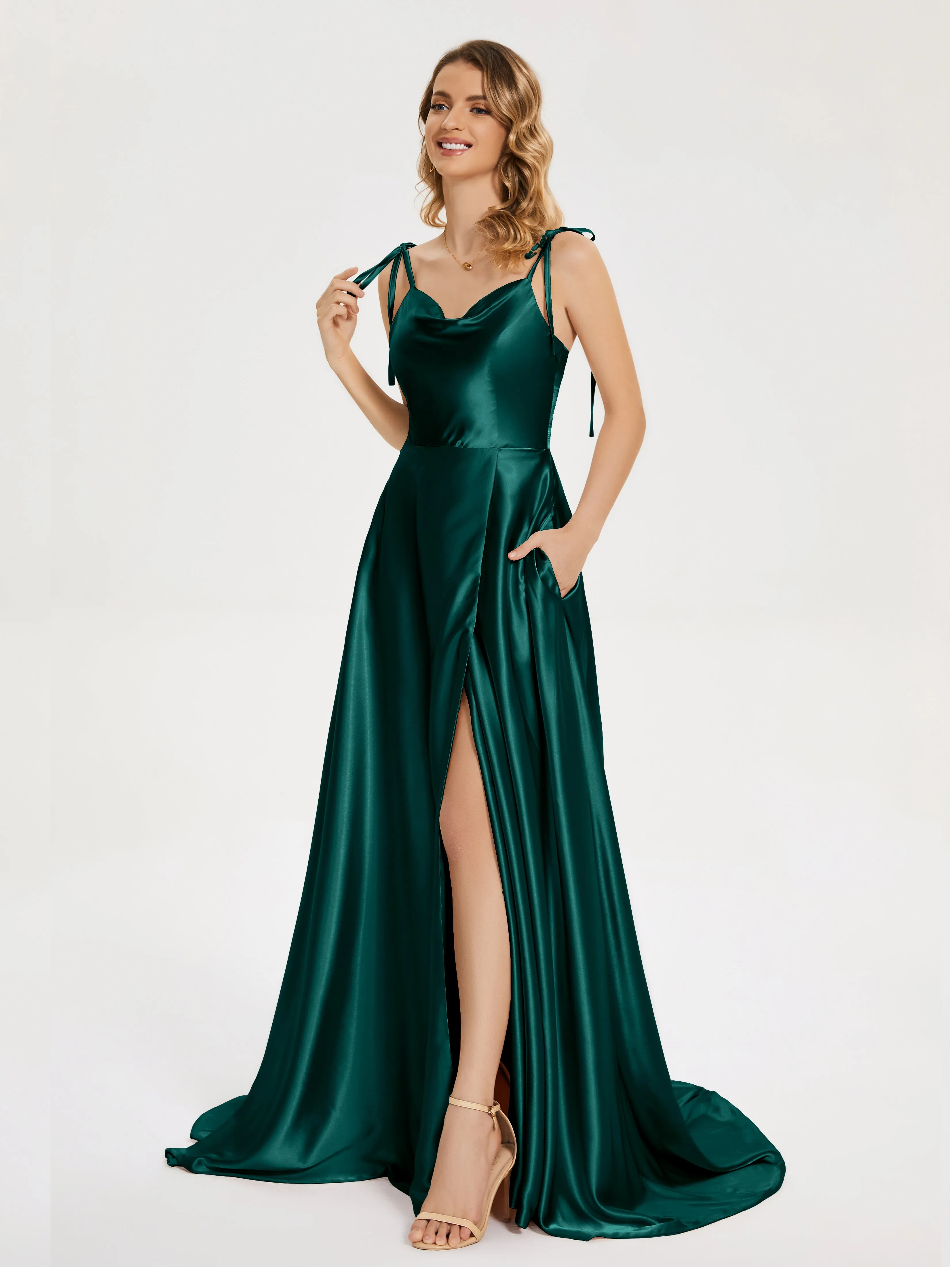 Cowl Court Train Soft Satin Prom Dresses