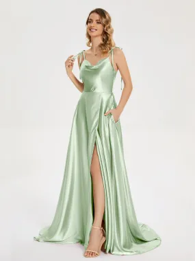 Cowl Court Train Soft Satin Prom Dresses