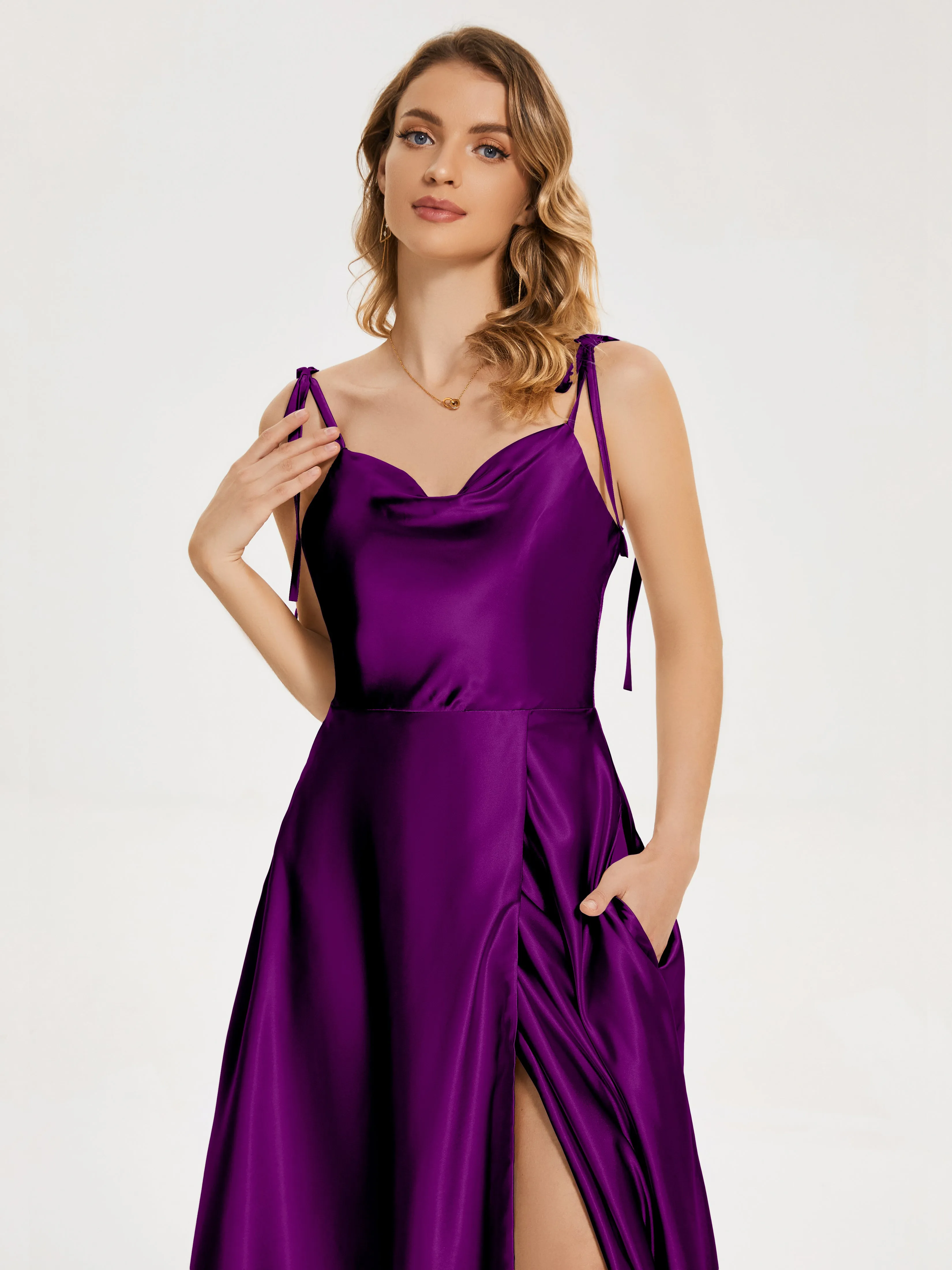 Cowl Court Train Soft Satin Prom Dresses