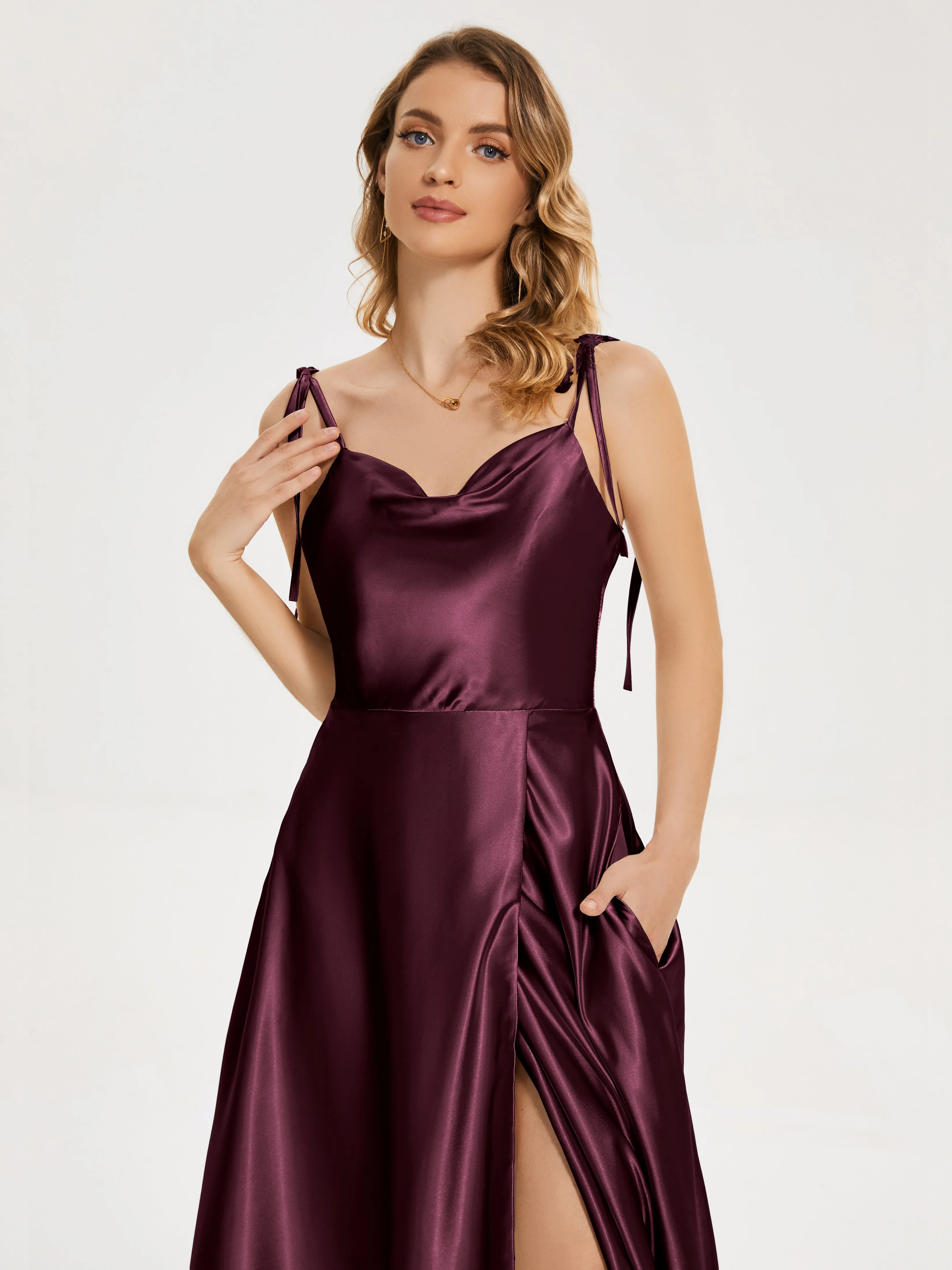 Cowl Court Train Soft Satin Prom Dresses