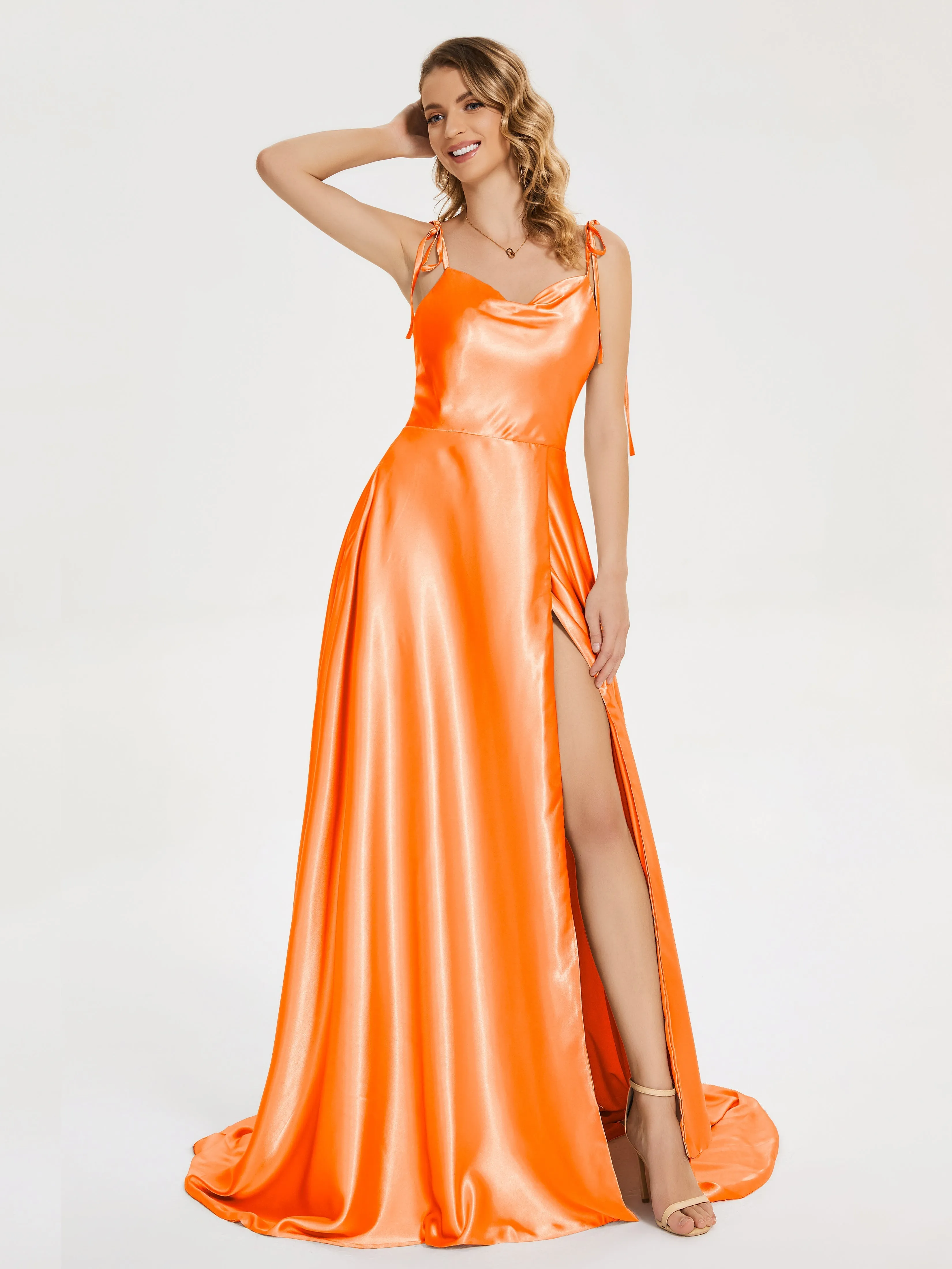 Cowl Court Train Soft Satin Prom Dresses